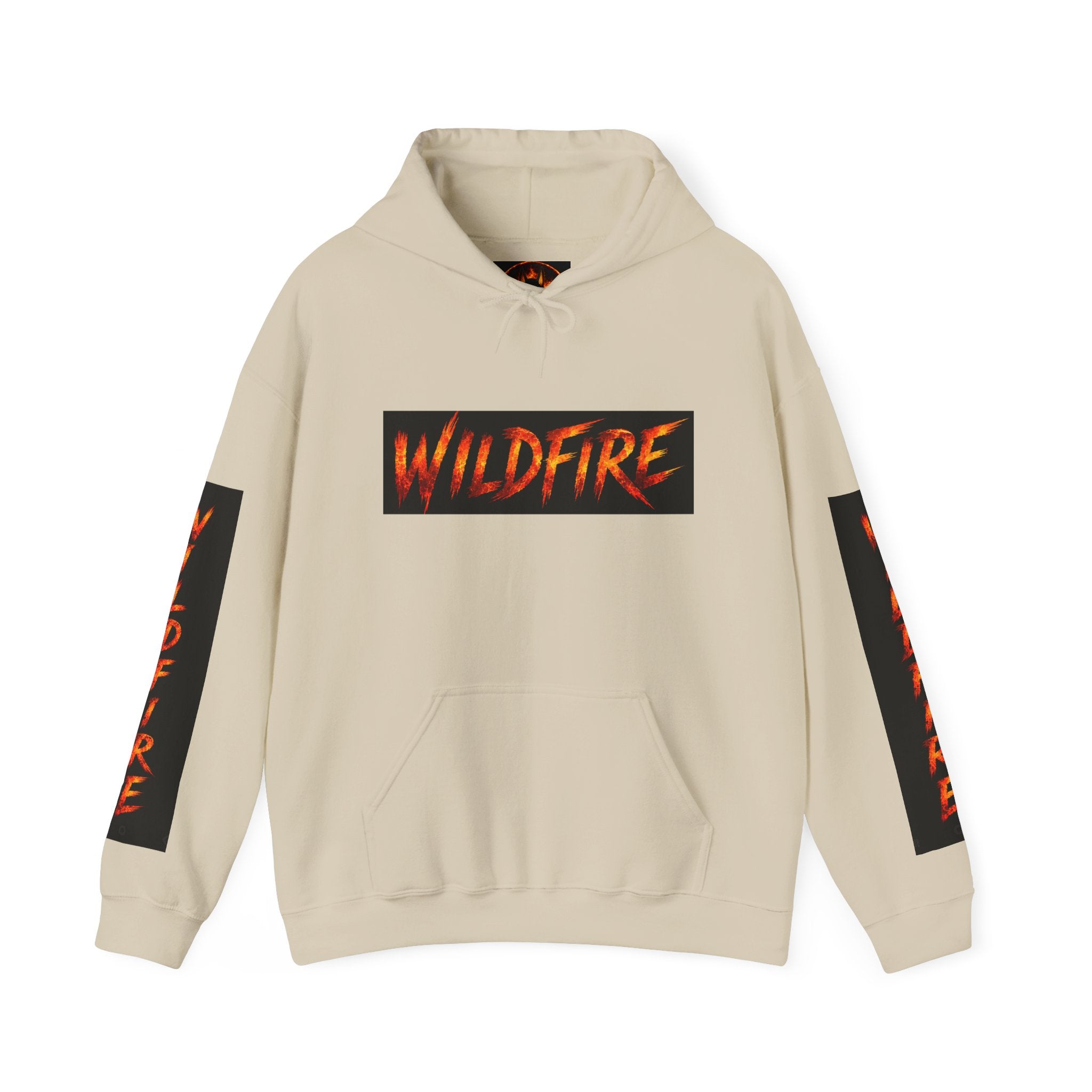 Wildfire Sekhmet's Fire Graphic Hoodie — Fiery Elemental Back Art & Sleeve Text