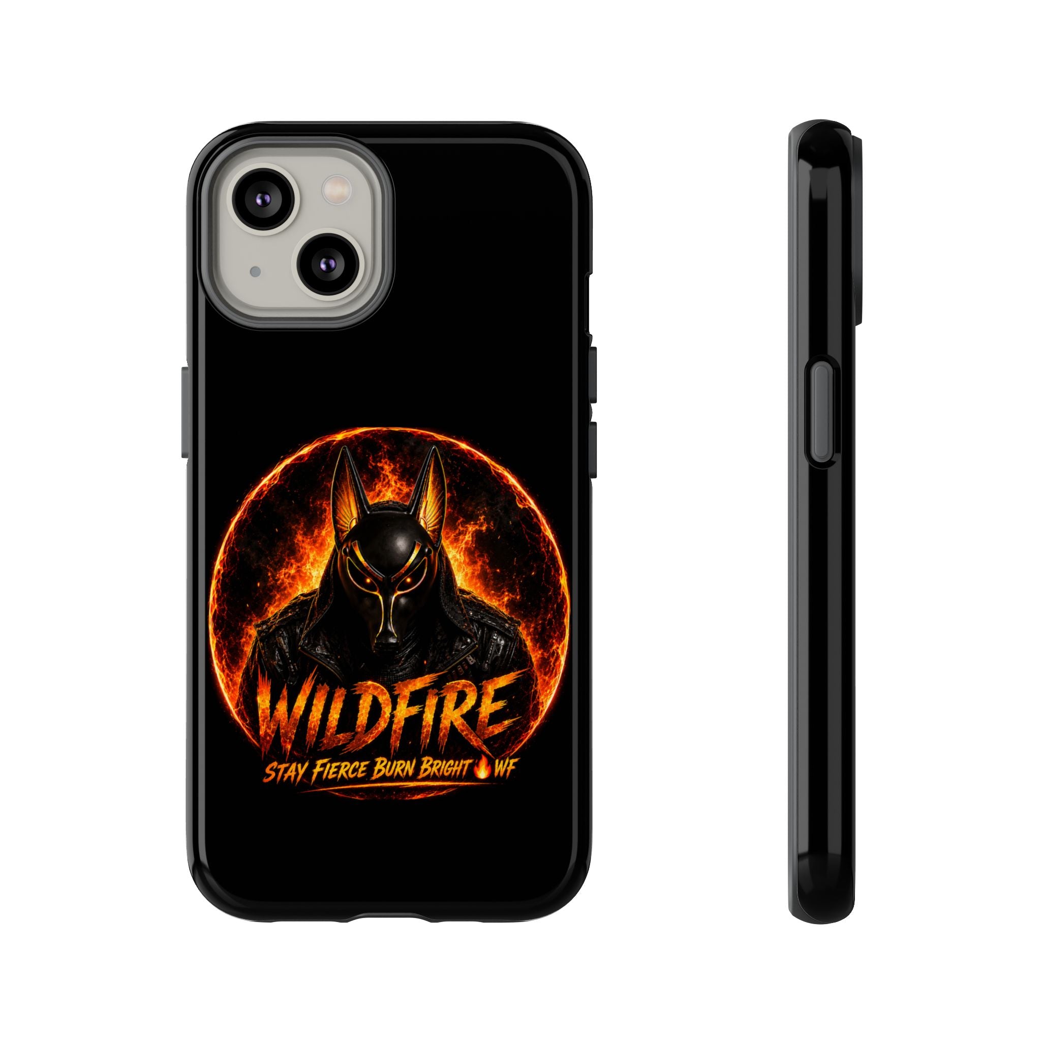 Wildfire Phone Case — Fierce Flaming Anubis Design, "Stay Fierce Burn Bright"