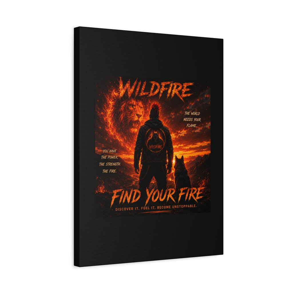 Wildfire 'Find Your Fire' Matte Canvas Wall Art — Inspirational Lion & Silhouette Scene