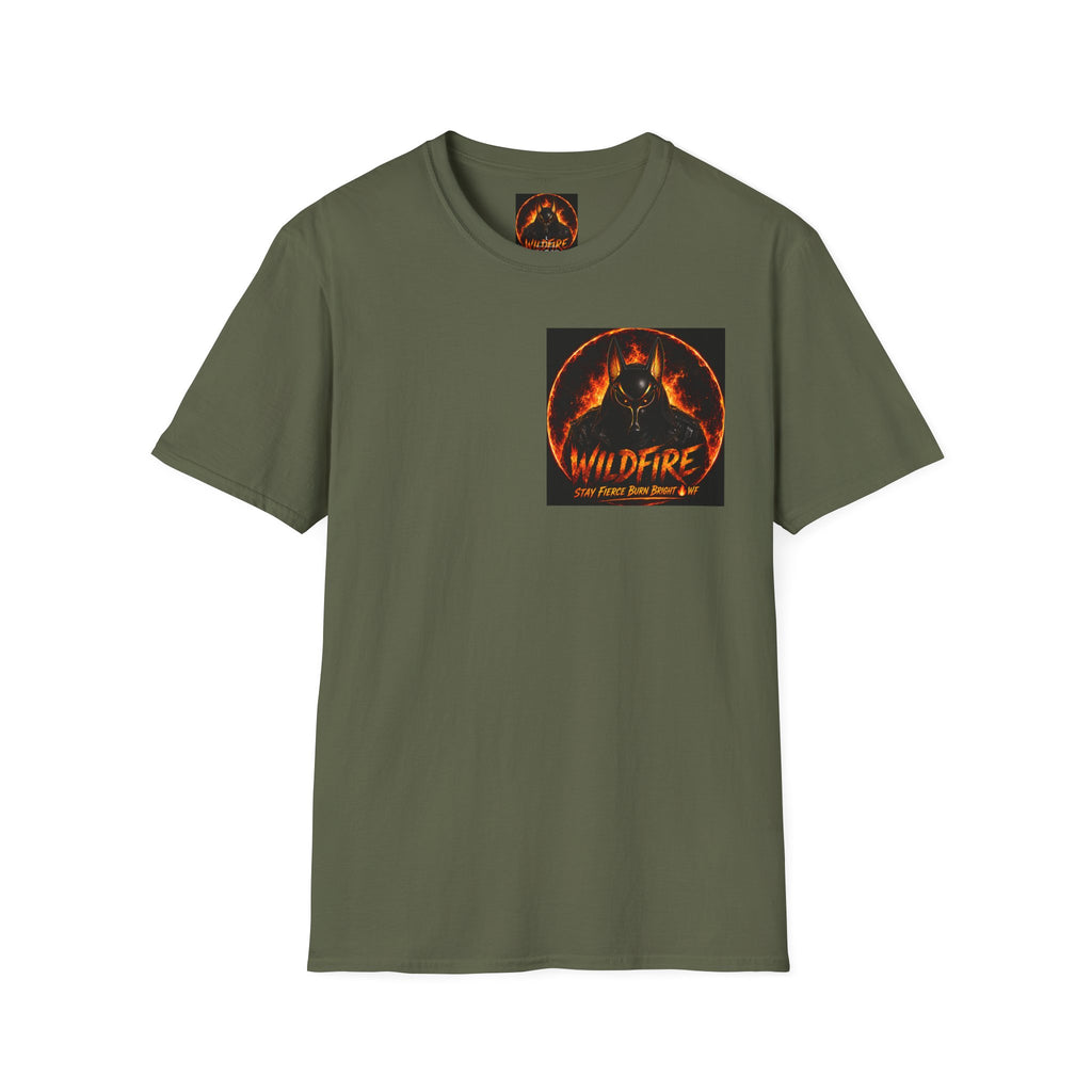 Wildfire Sekhmet's Fire Graphic T-Shirt — "Wildfire" Fiery Anubis Band Tee