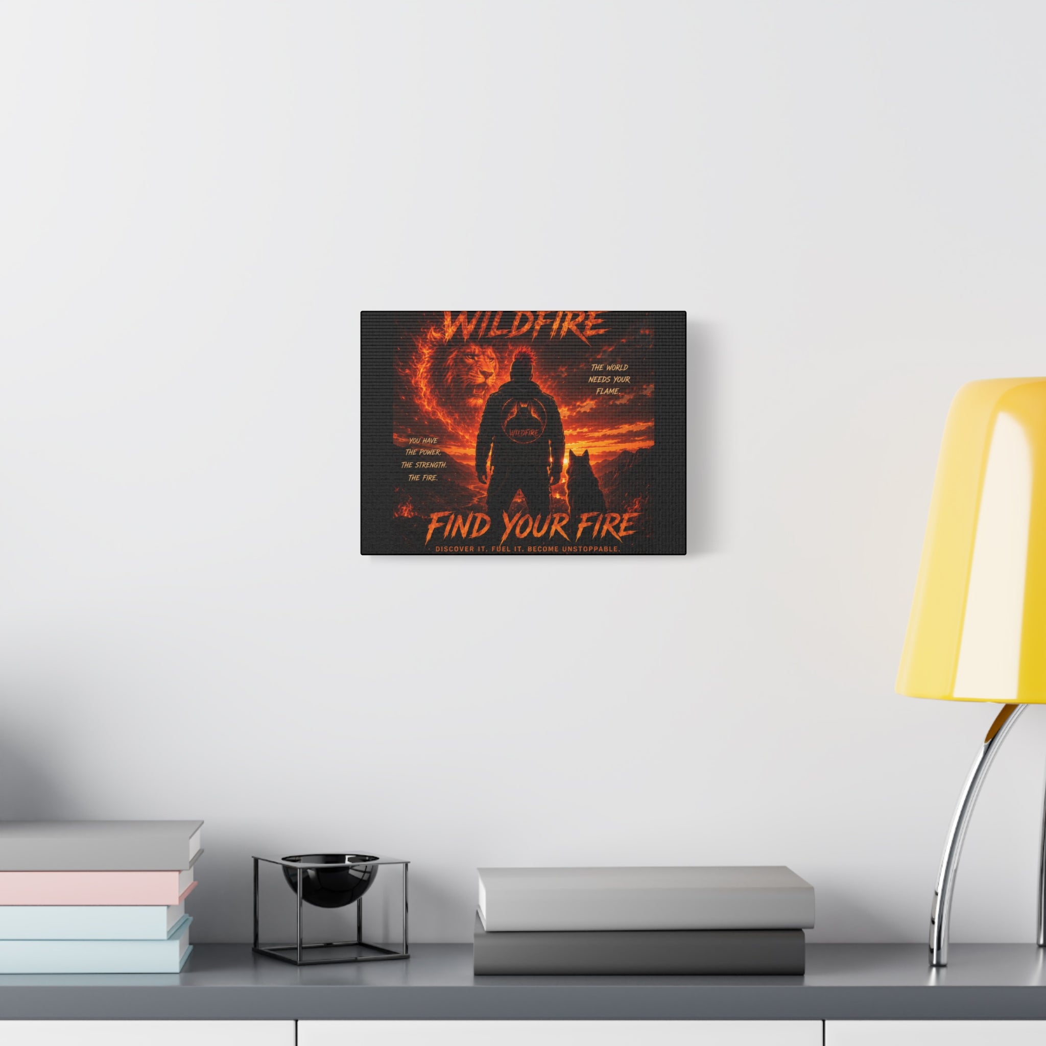 Wildfire 'Find Your Fire' Matte Canvas Wall Art — Inspirational Lion & Silhouette Scene