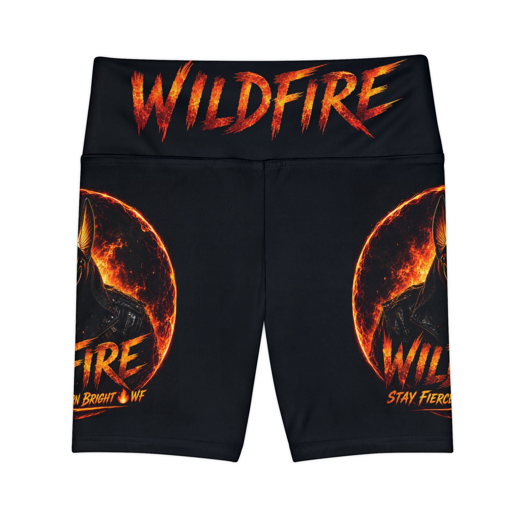 Wildfire Flame Logo Workout Shorts — "WILDFIRE" High-Waist Fitness Shorts