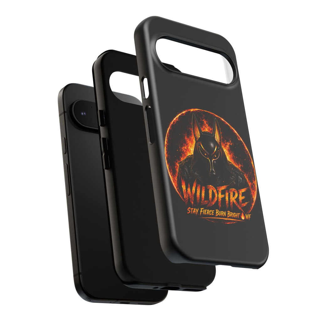 Wildfire Phone Case — Fierce Flaming Anubis Design, "Stay Fierce Burn Bright"