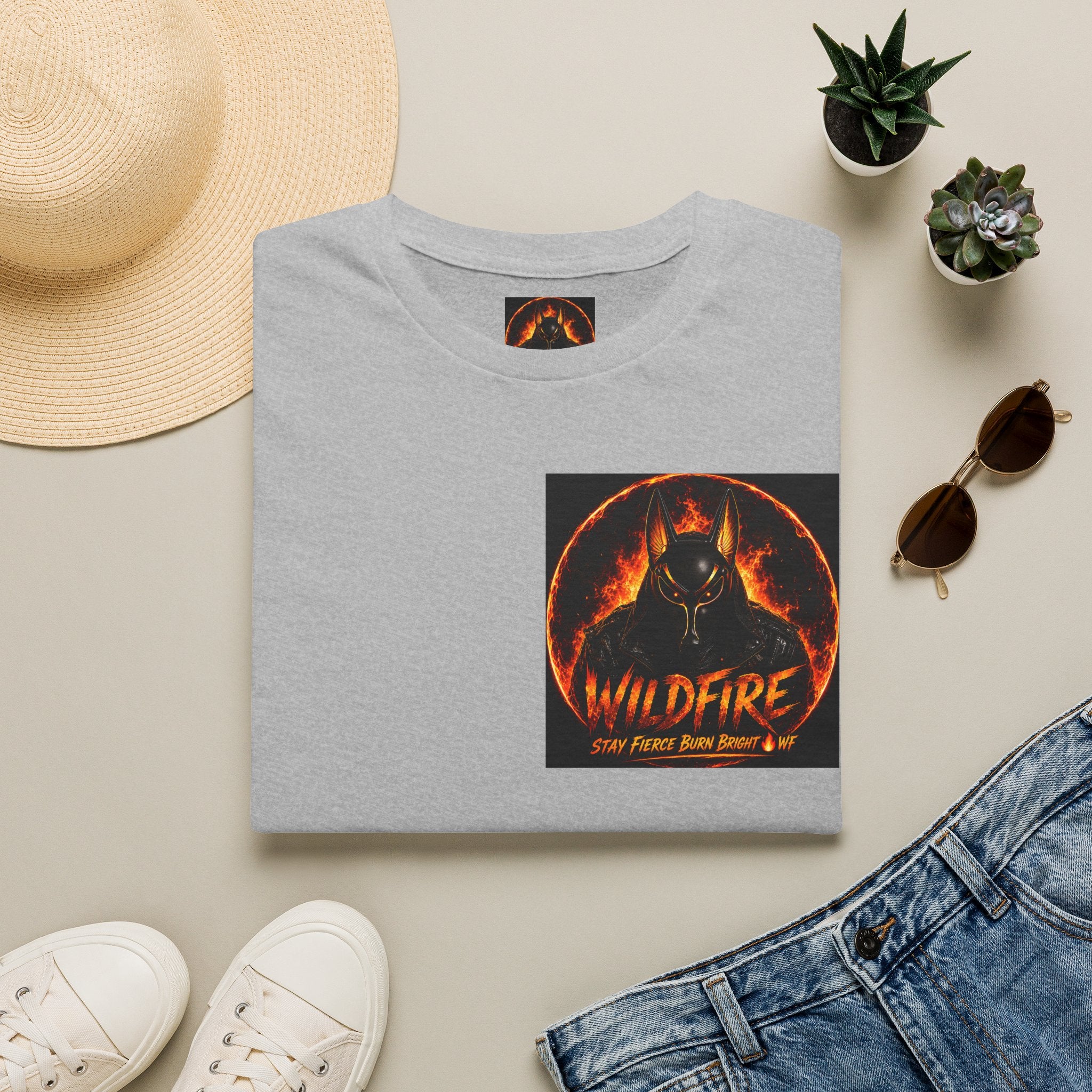 Wildfire Sekhmet's Fire Graphic T-Shirt — "Wildfire" Fiery Anubis Band Tee