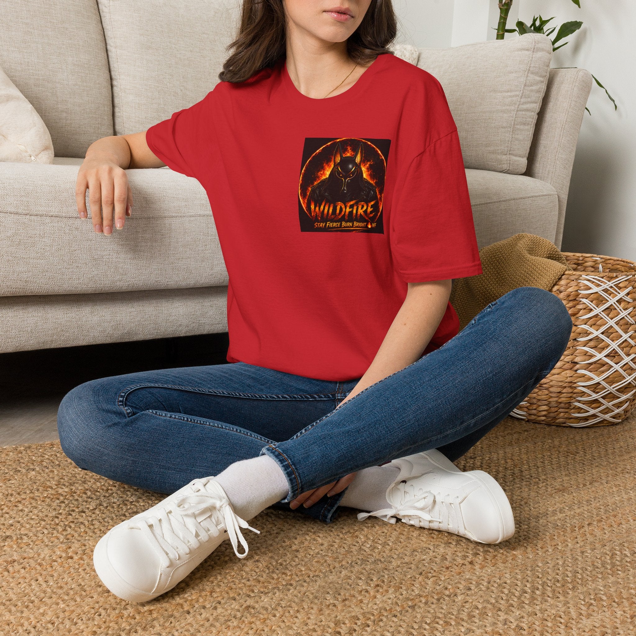Wildfire Sekhmet's Fire Graphic T-Shirt — "Wildfire" Fiery Anubis Band Tee