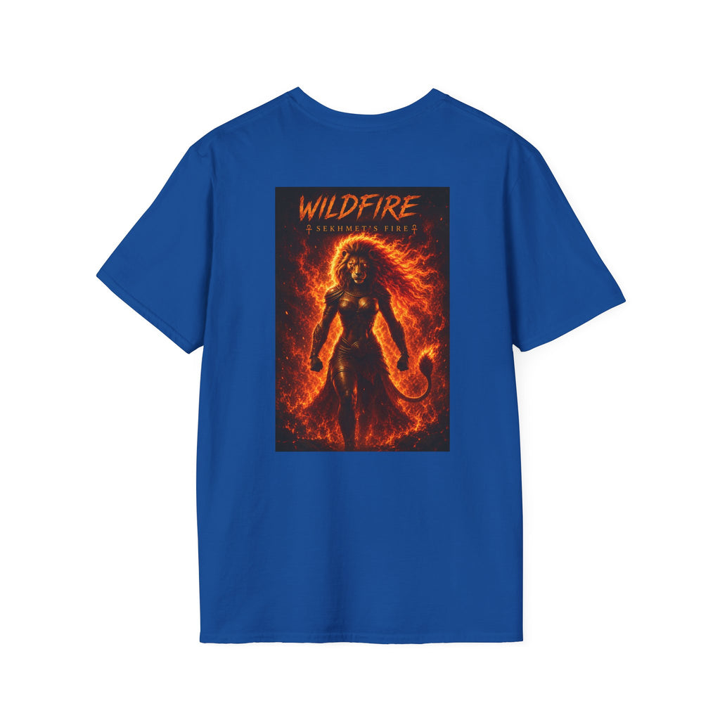 Wildfire Sekhmet's Fire Graphic T-Shirt — "Wildfire" Fiery Anubis Band Tee