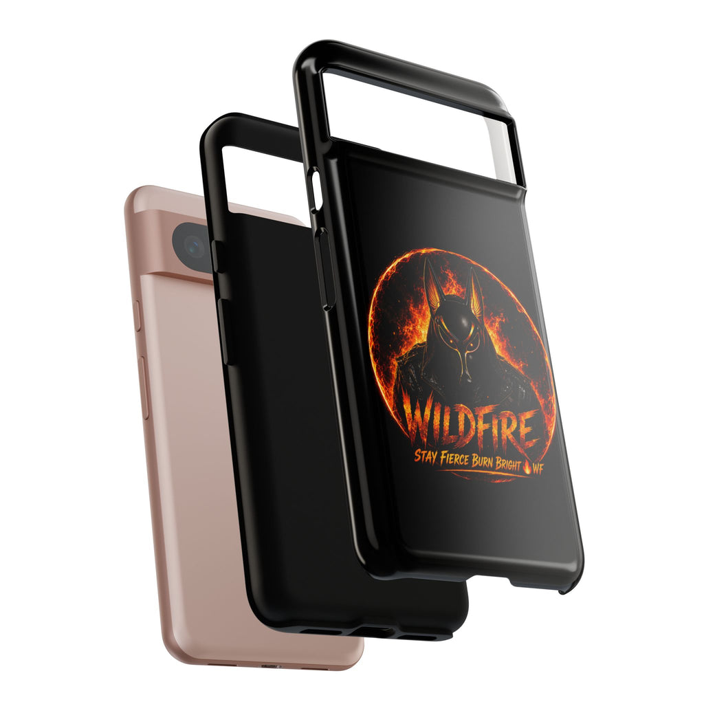 Wildfire Phone Case — Fierce Flaming Anubis Design, "Stay Fierce Burn Bright"