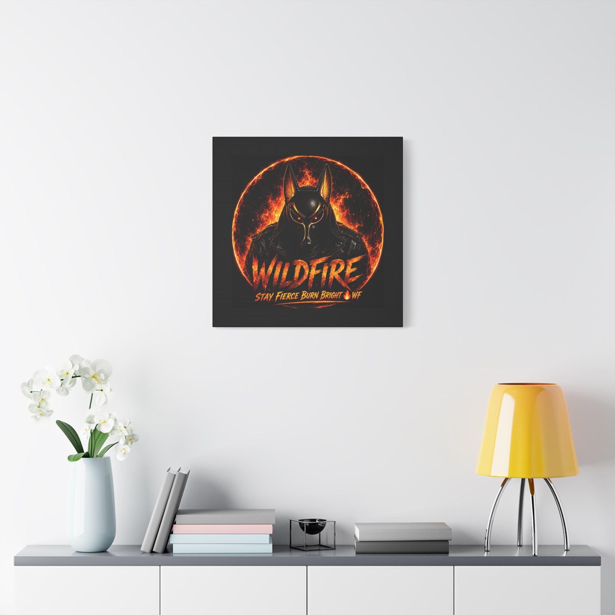 Wildfire Anubis Canvas — ‘WILDFIRE Stay Fierce Burn Bright’ Matte Stretched Wall Art