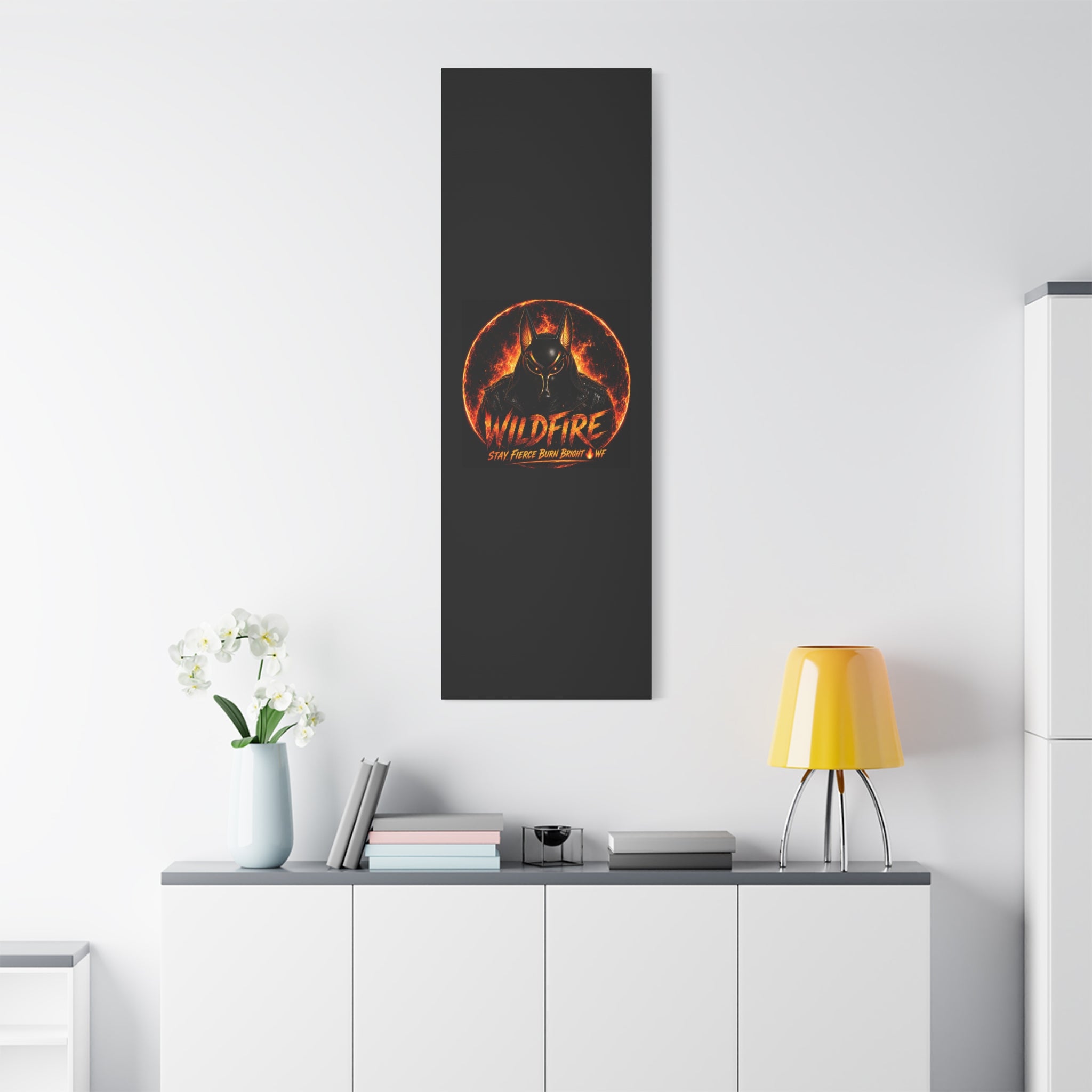 Wildfire Anubis Canvas — ‘WILDFIRE Stay Fierce Burn Bright’ Matte Stretched Wall Art
