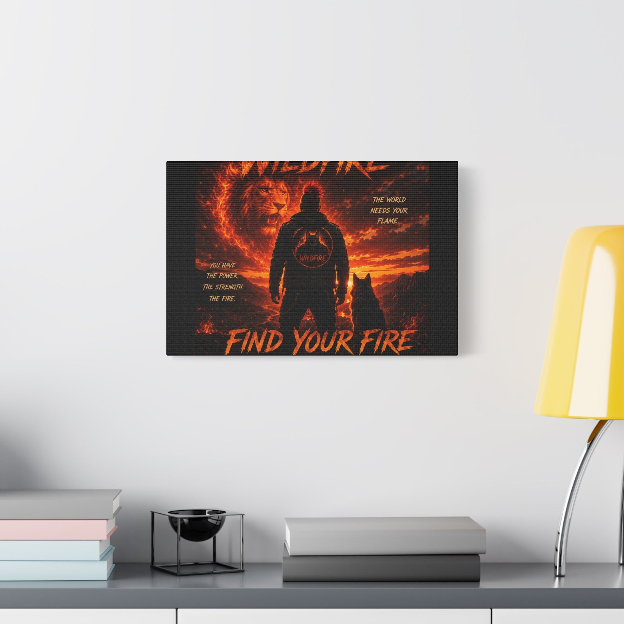 Wildfire 'Find Your Fire' Matte Canvas Wall Art — Inspirational Lion & Silhouette Scene
