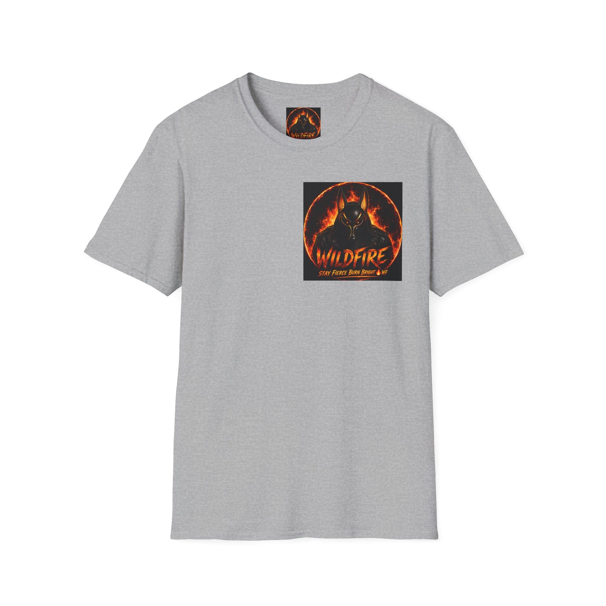Wildfire Sekhmet's Fire Graphic T-Shirt — "Wildfire" Fiery Anubis Band Tee
