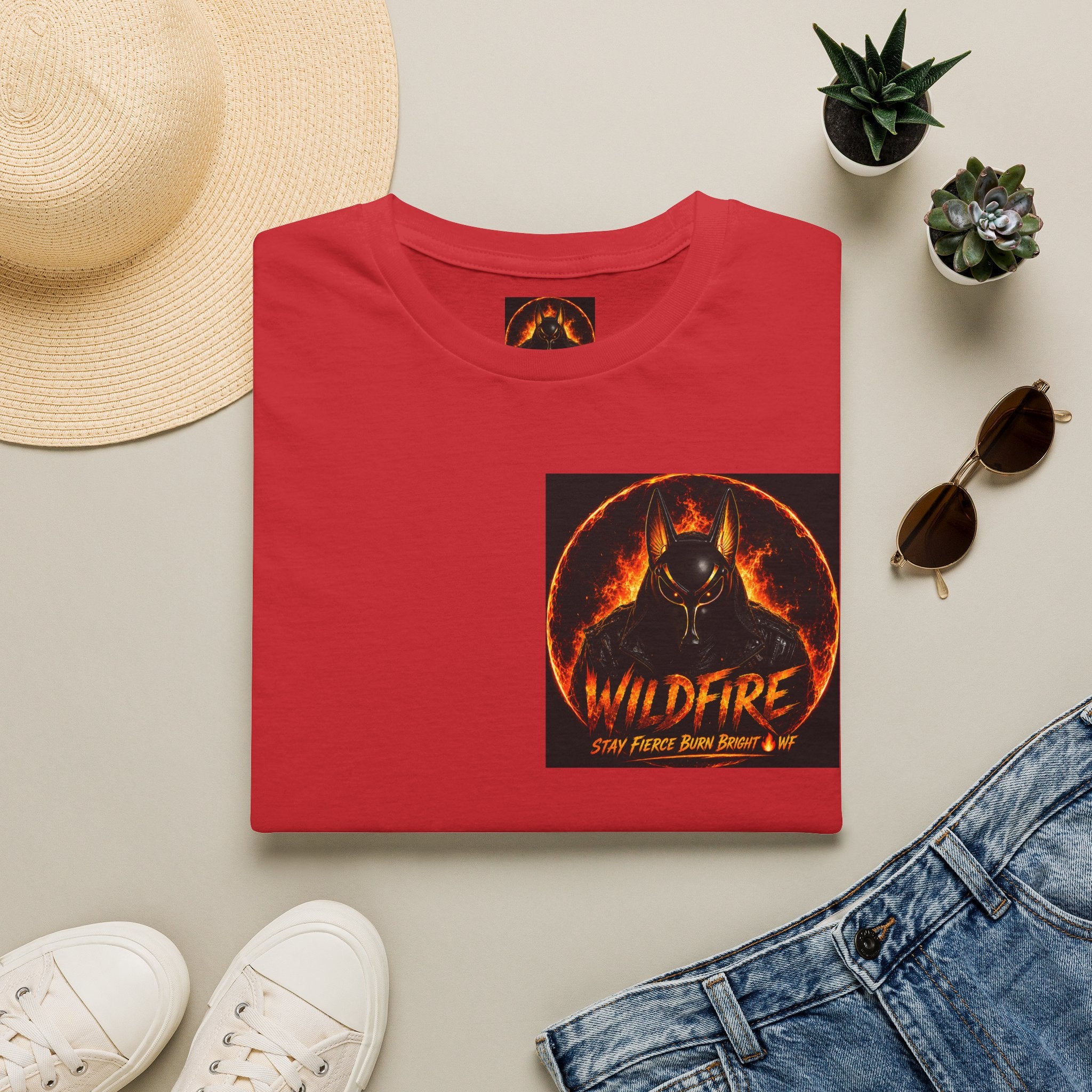 Wildfire Sekhmet's Fire Graphic T-Shirt — "Wildfire" Fiery Anubis Band Tee