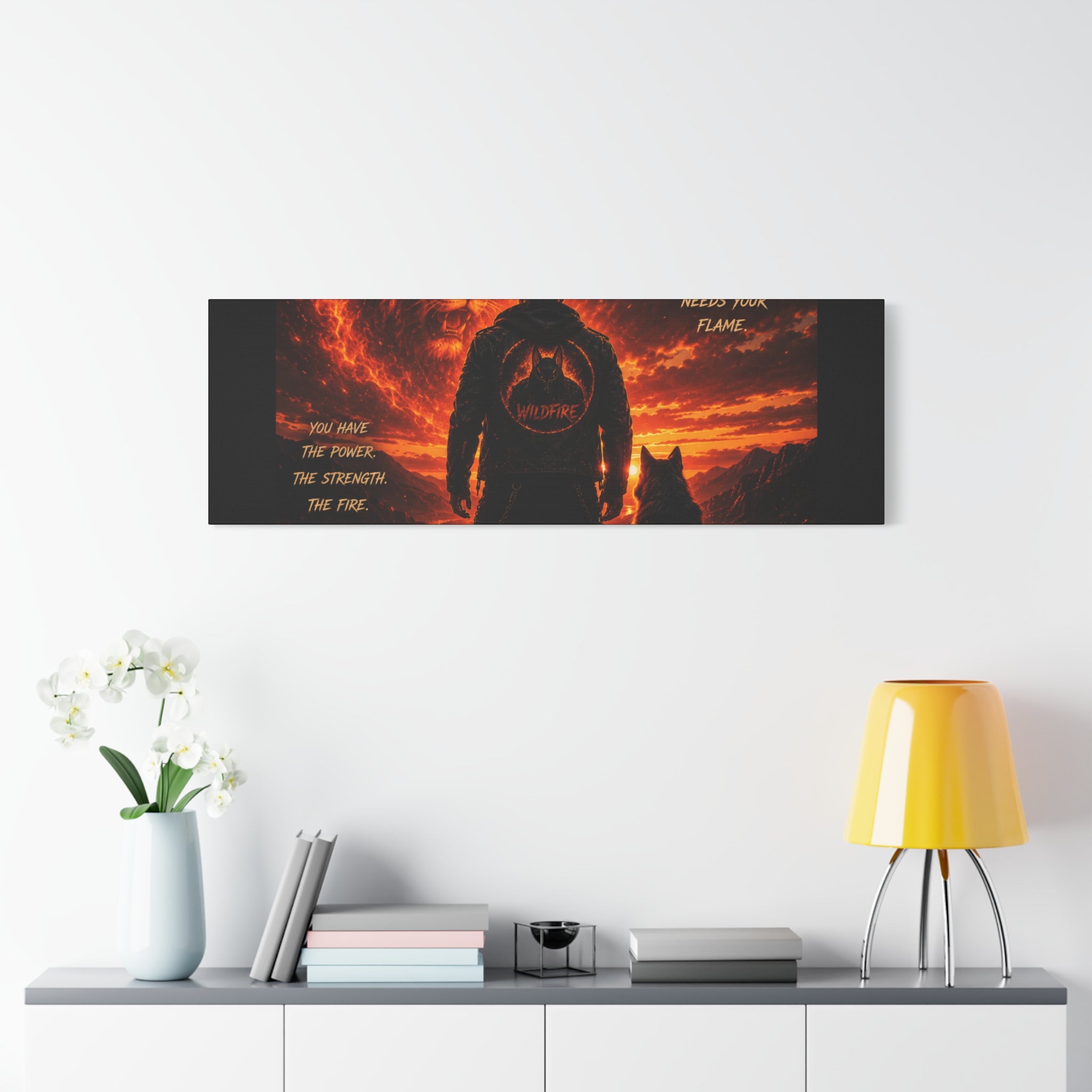 Wildfire 'Find Your Fire' Matte Canvas Wall Art — Inspirational Lion & Silhouette Scene