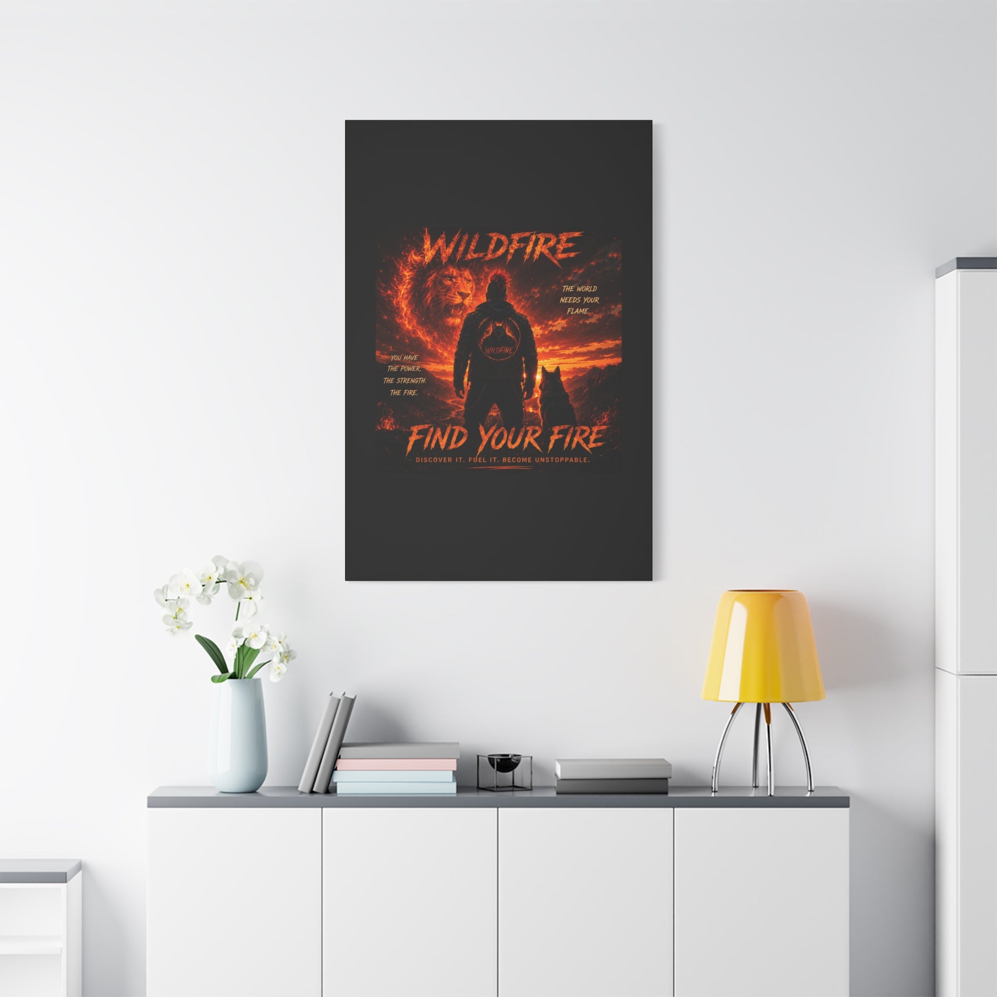 Wildfire 'Find Your Fire' Matte Canvas Wall Art — Inspirational Lion & Silhouette Scene