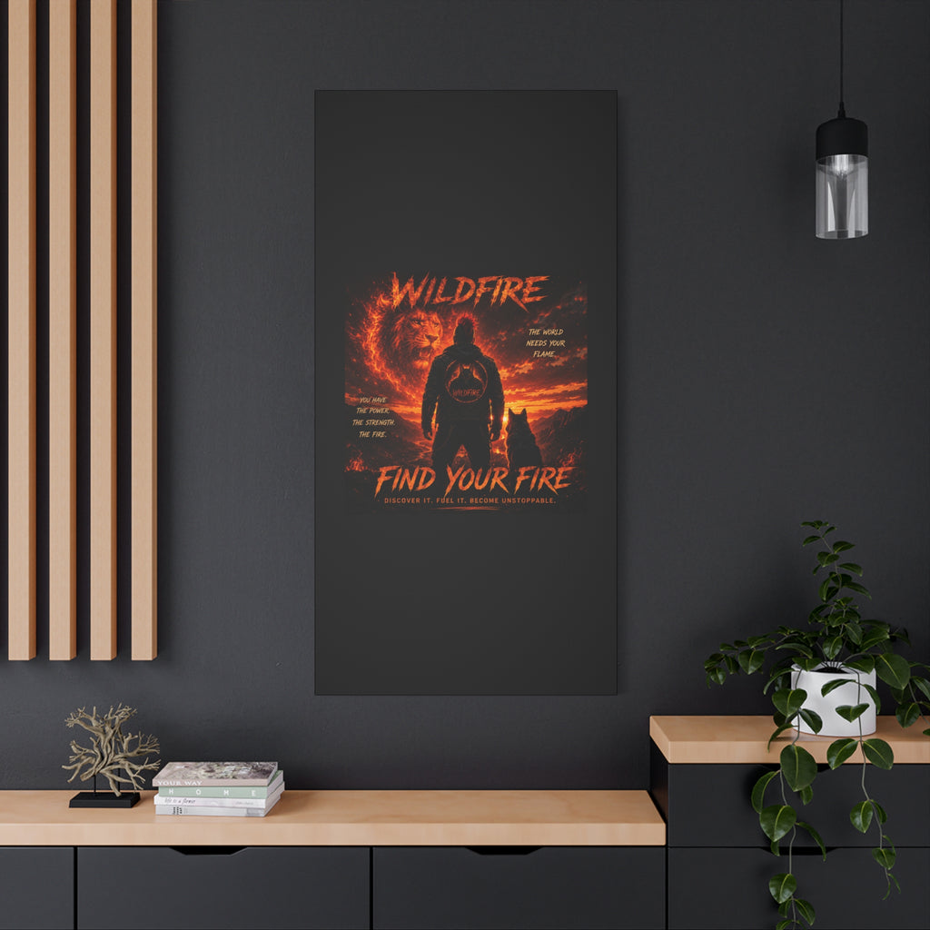 Wildfire 'Find Your Fire' Matte Canvas Wall Art — Inspirational Lion & Silhouette Scene