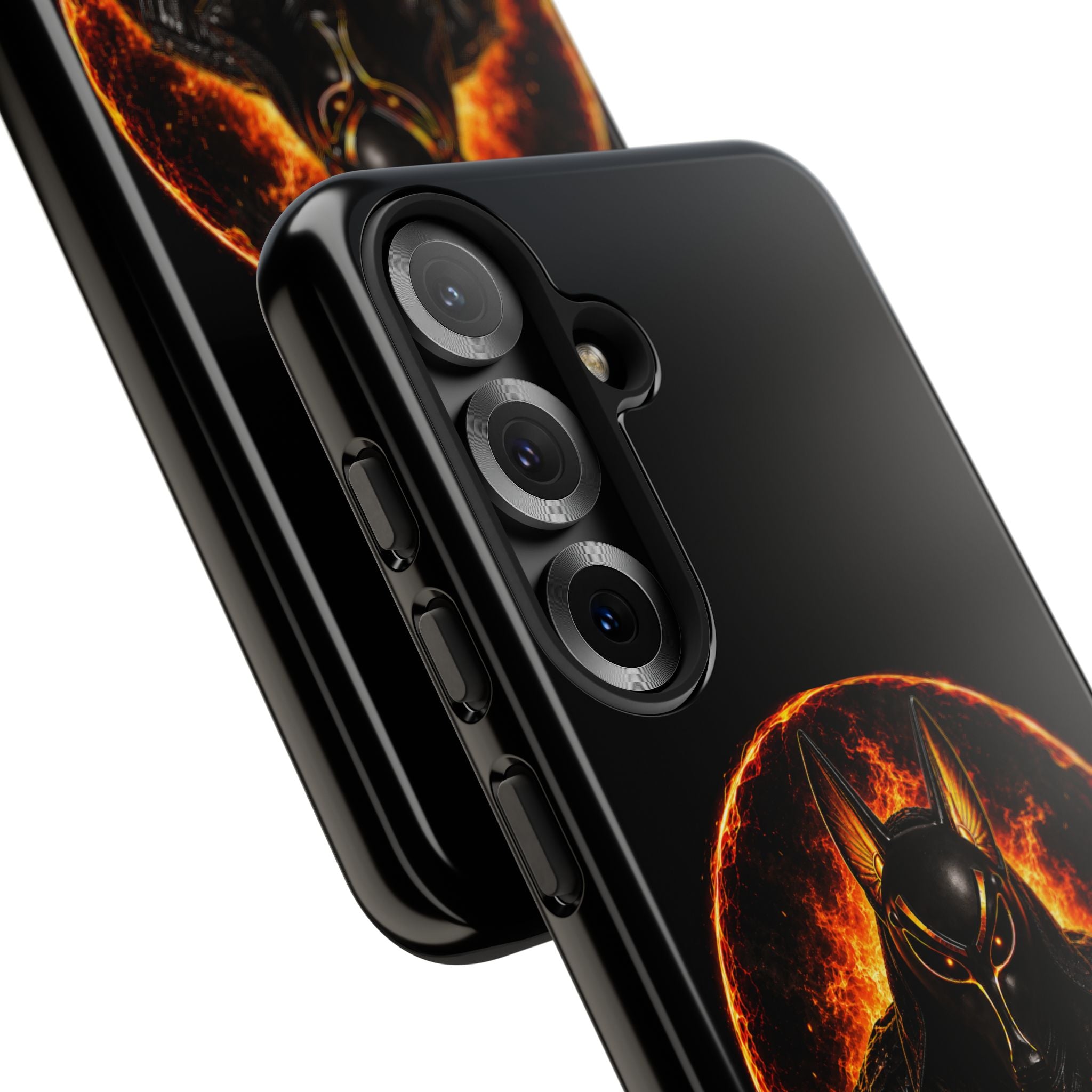 Wildfire Phone Case — Fierce Flaming Anubis Design, "Stay Fierce Burn Bright"