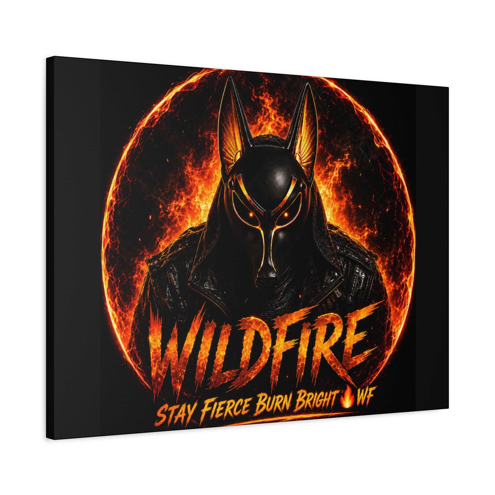 Wildfire Anubis Canvas — ‘WILDFIRE Stay Fierce Burn Bright’ Matte Stretched Wall Art