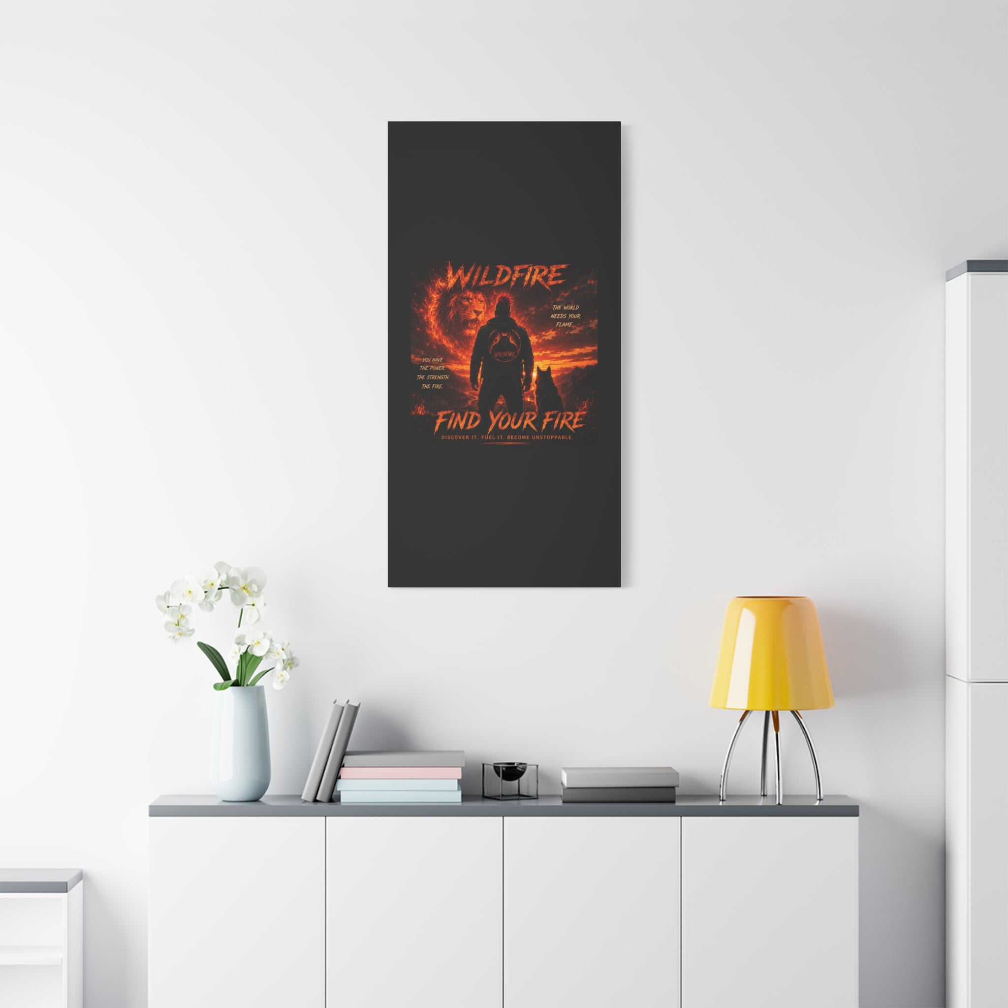 Wildfire 'Find Your Fire' Matte Canvas Wall Art — Inspirational Lion & Silhouette Scene