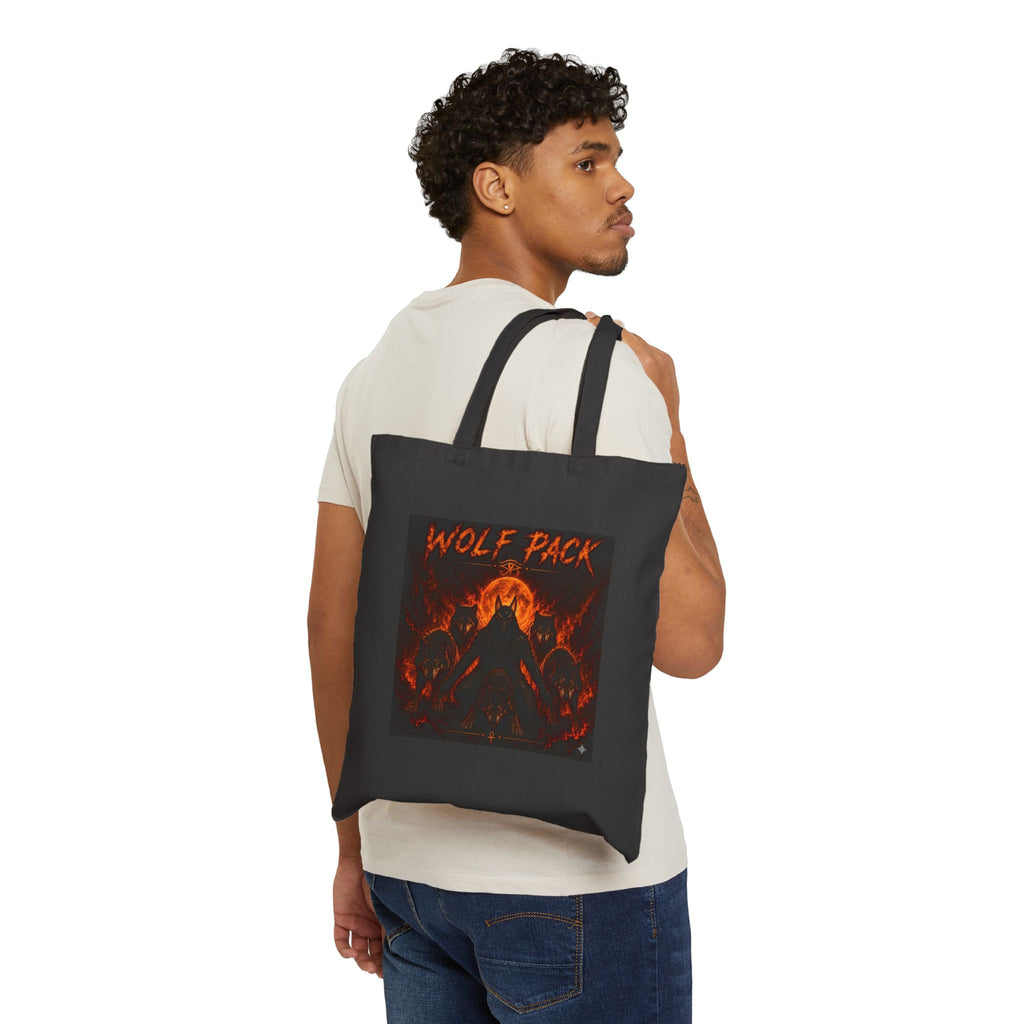 Tote Bag — 'Wildfire' & 'Wolf Pack' Fiery Wolf Canvas Tote, Gothic Animal Lover Gift