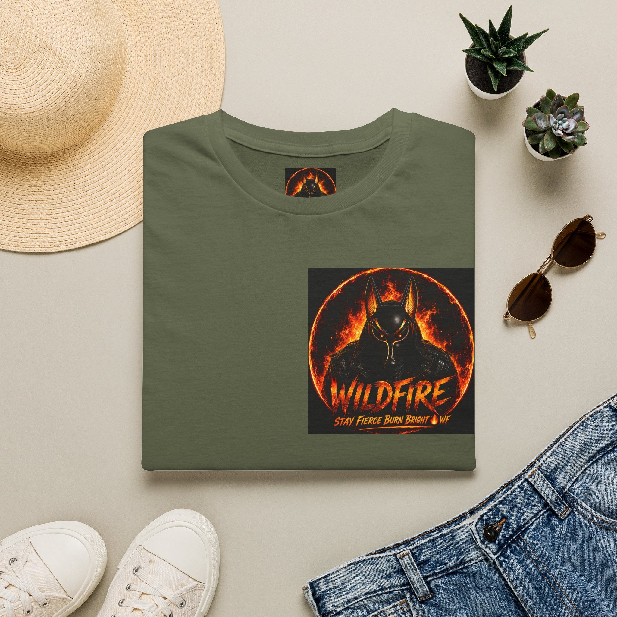 Wildfire Sekhmet's Fire Graphic T-Shirt — "Wildfire" Fiery Anubis Band Tee