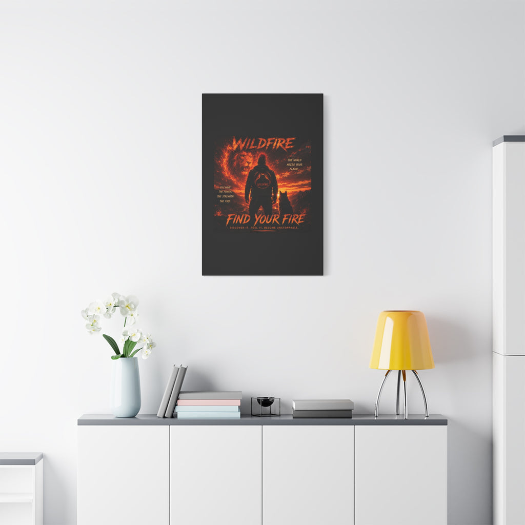 Wildfire 'Find Your Fire' Matte Canvas Wall Art — Inspirational Lion & Silhouette Scene