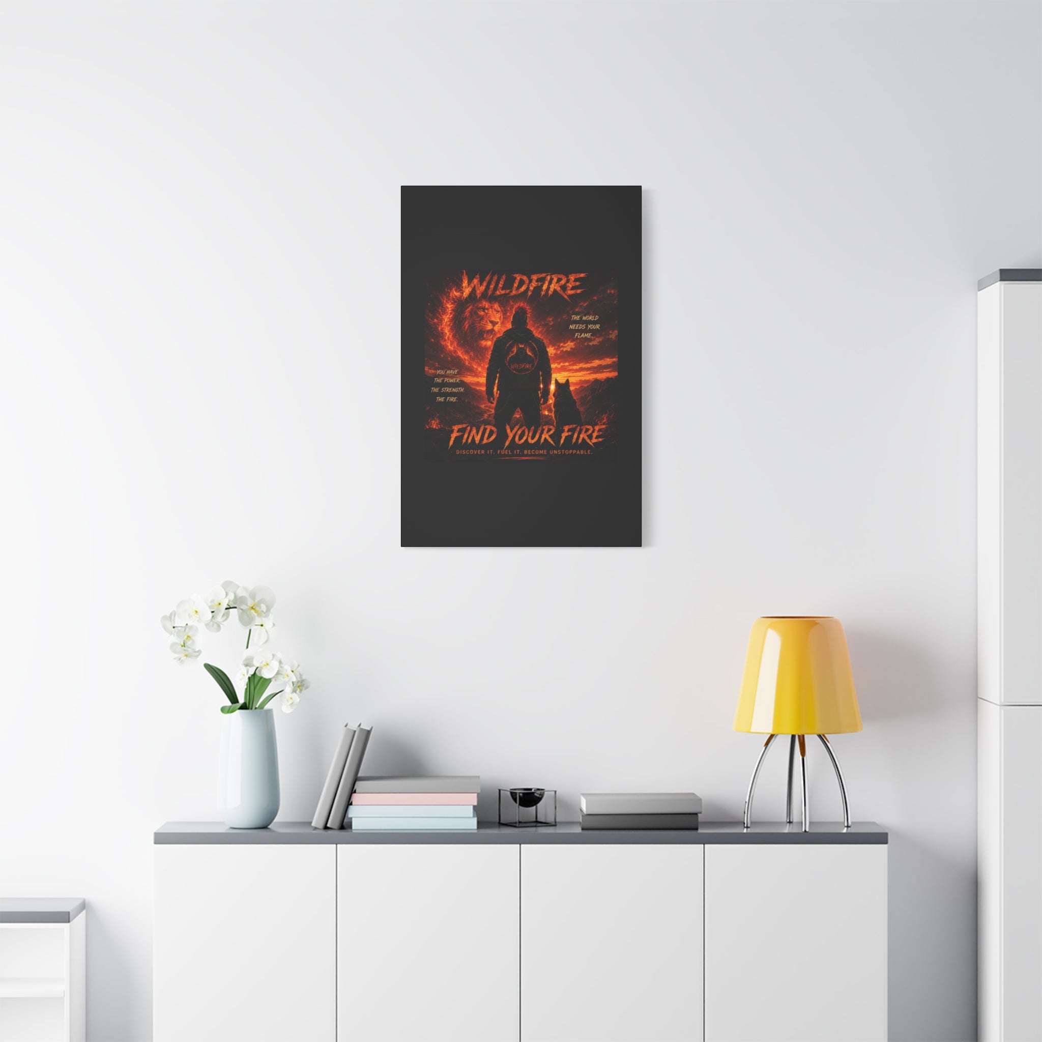 Wildfire 'Find Your Fire' Matte Canvas Wall Art — Inspirational Lion & Silhouette Scene