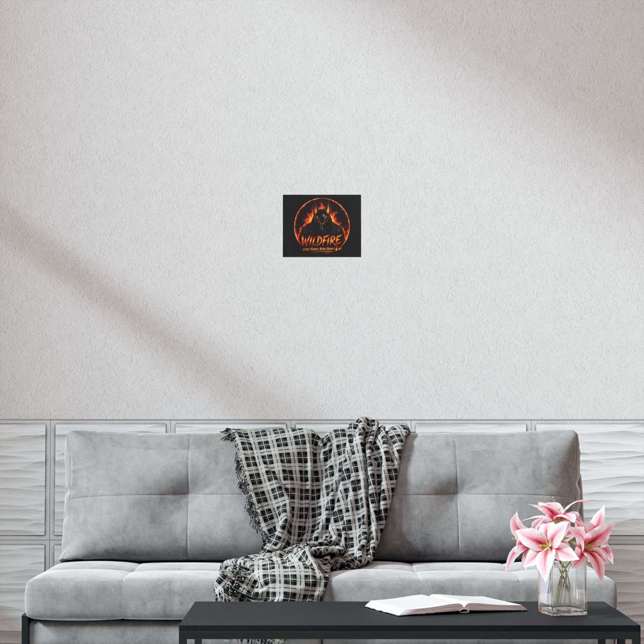 Wildfire Poster — Fiery Anubis Illustration with 'Stay Fierce Burn Bright'