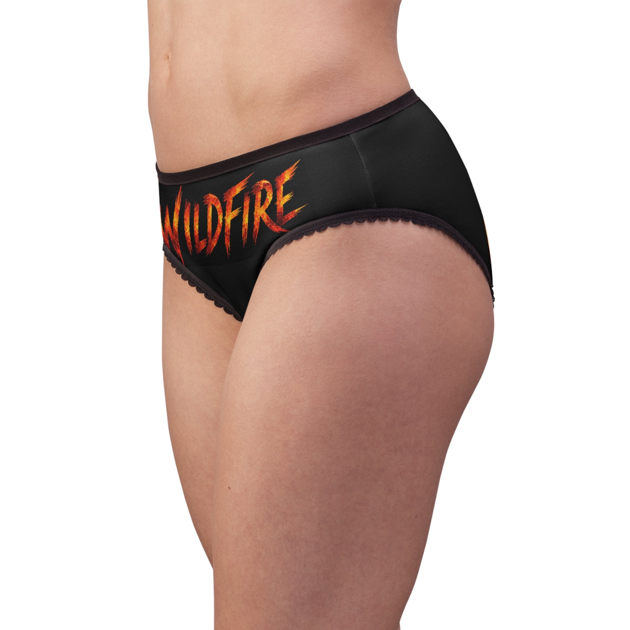 Wildfire Flame Logo Briefs — Women's Fiery Anubis Lace-Trim Underwear