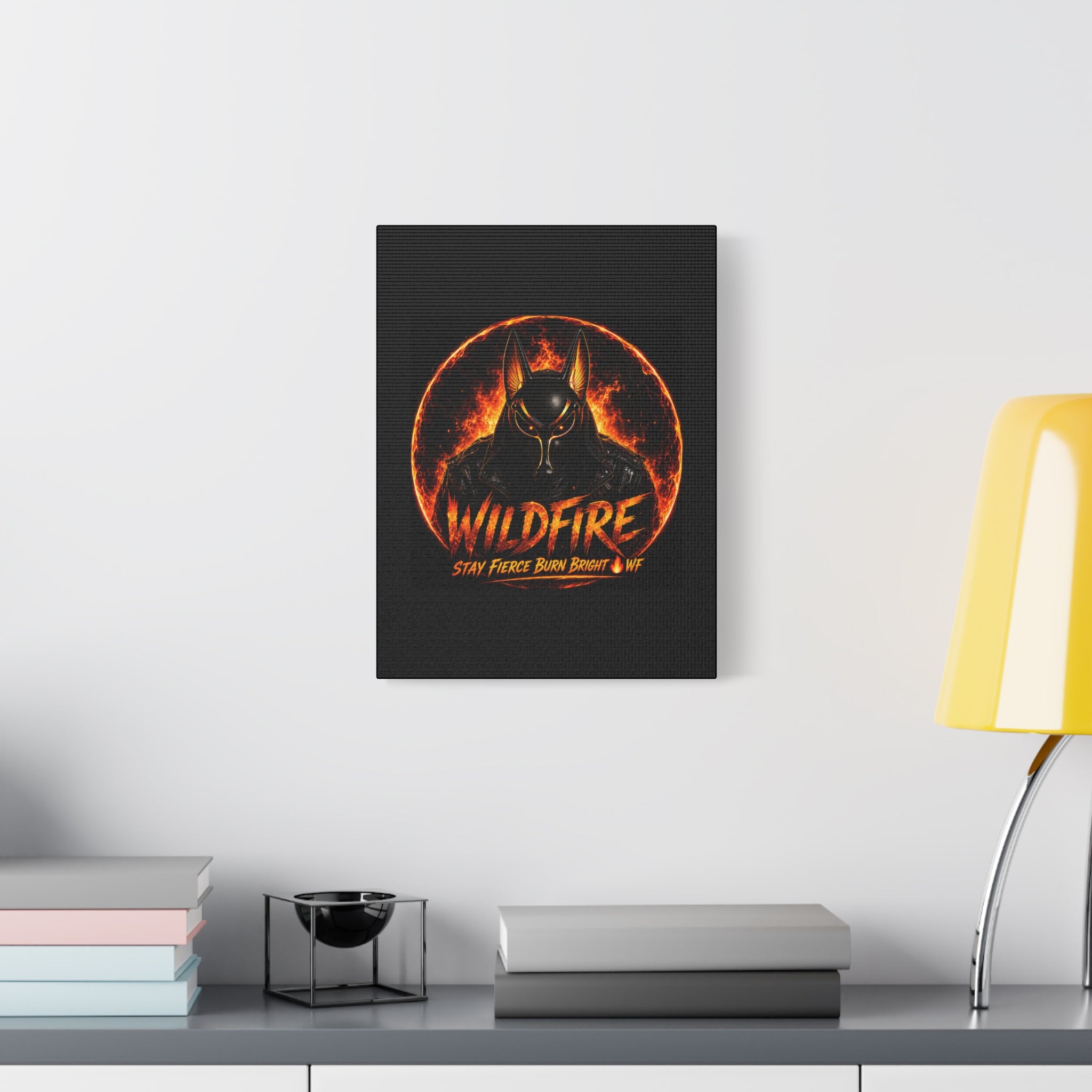 Wildfire Anubis Canvas — ‘WILDFIRE Stay Fierce Burn Bright’ Matte Stretched Wall Art