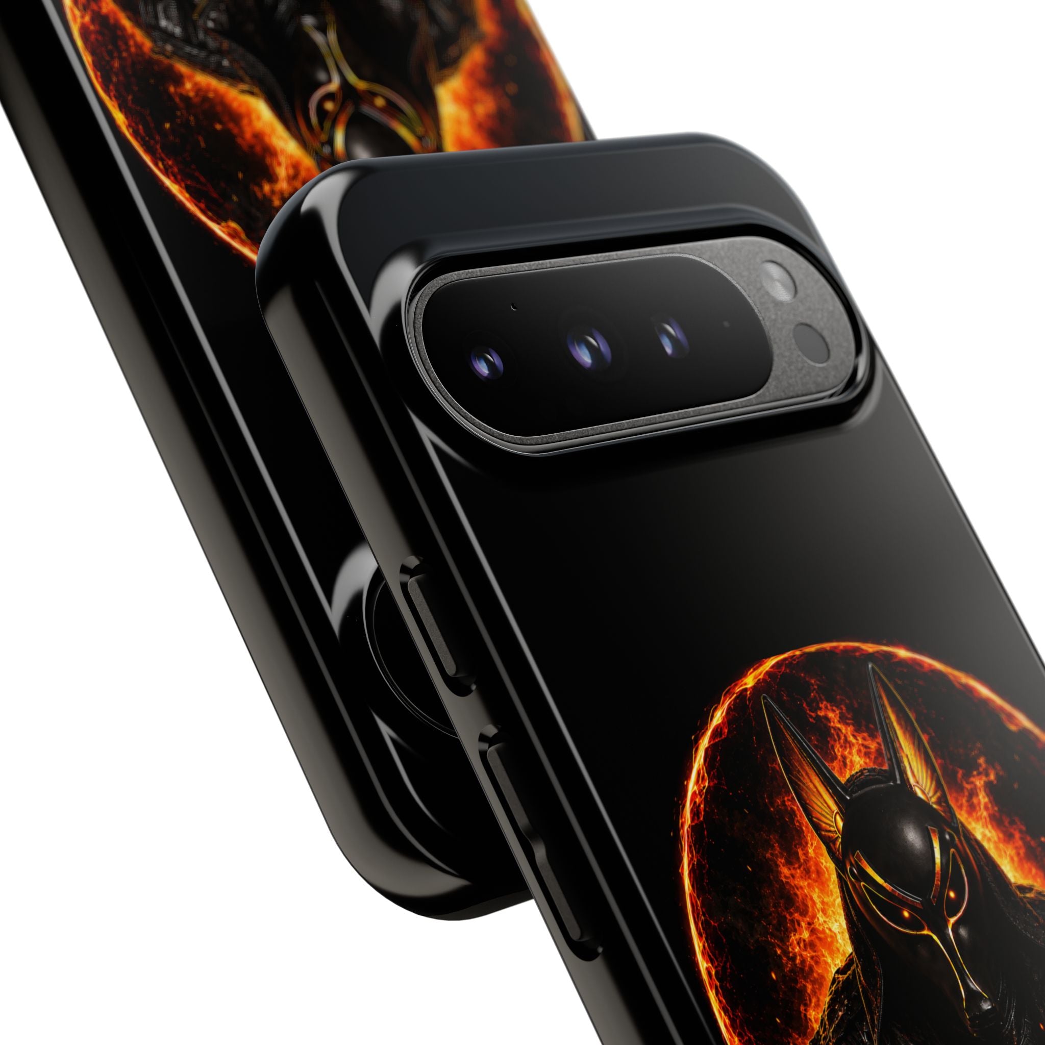 Wildfire Phone Case — Fierce Flaming Anubis Design, "Stay Fierce Burn Bright"