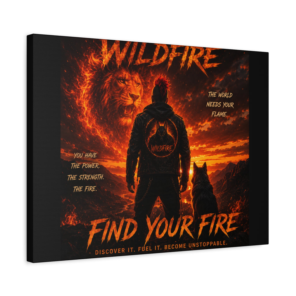 Wildfire 'Find Your Fire' Matte Canvas Wall Art — Inspirational Lion & Silhouette Scene