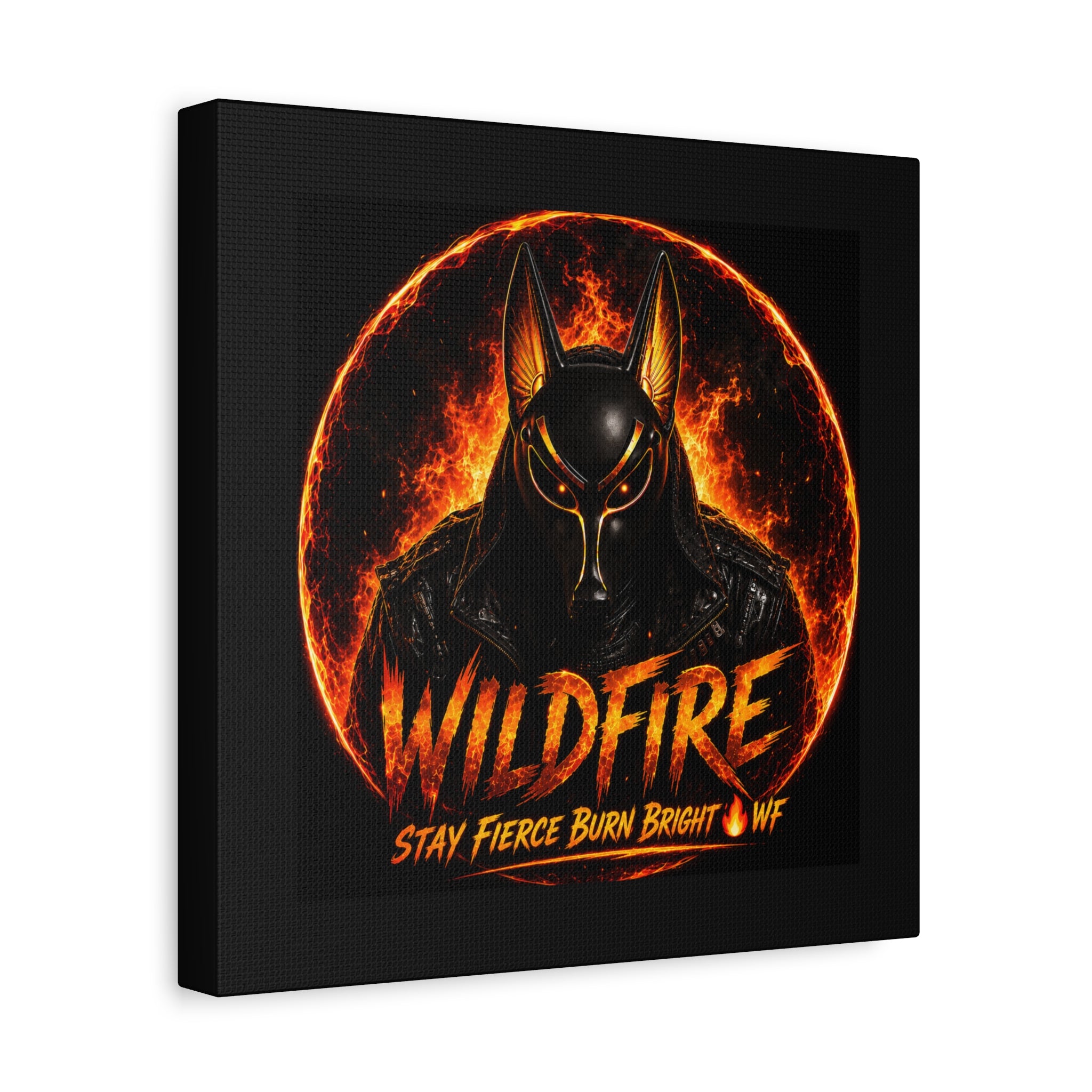 Wildfire Anubis Canvas — ‘WILDFIRE Stay Fierce Burn Bright’ Matte Stretched Wall Art