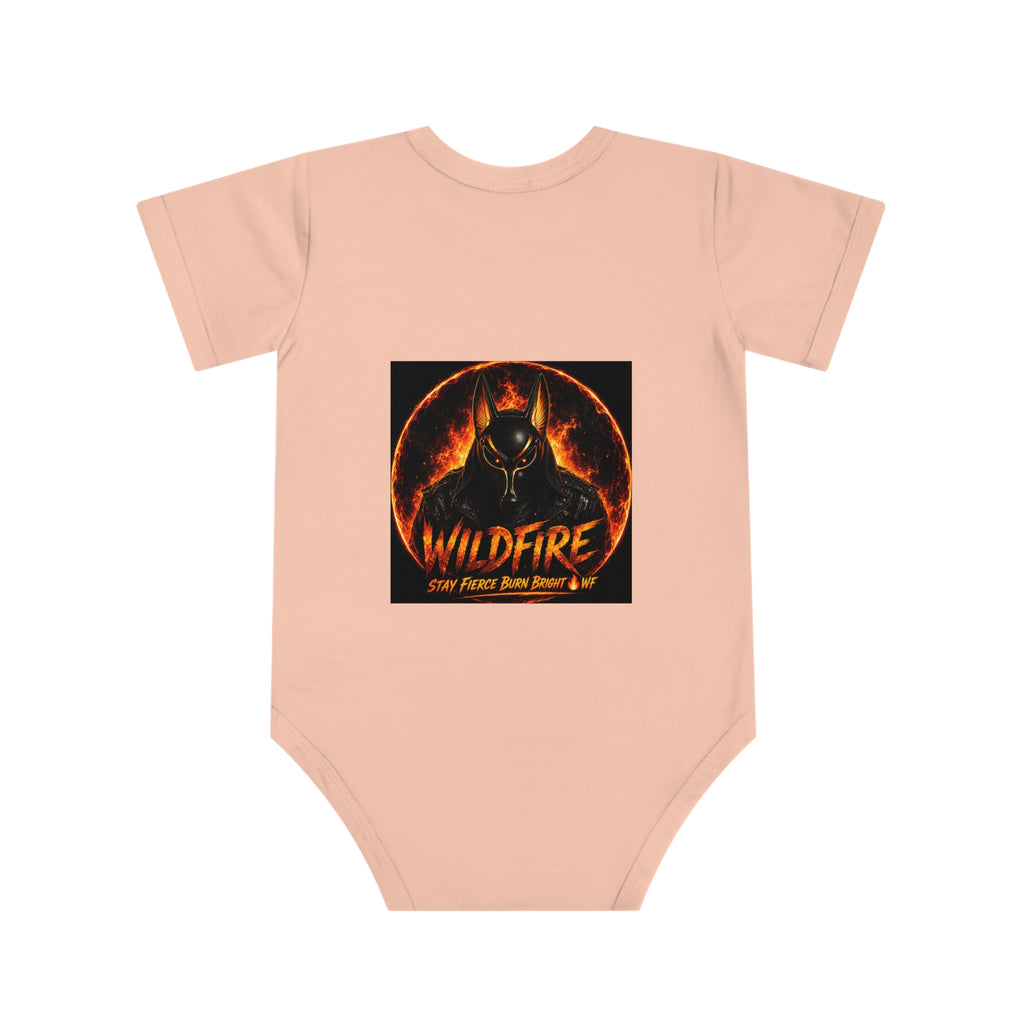 Wildfire Baby Bodysuit — Fiery Anubis Graphic Infant Onesie