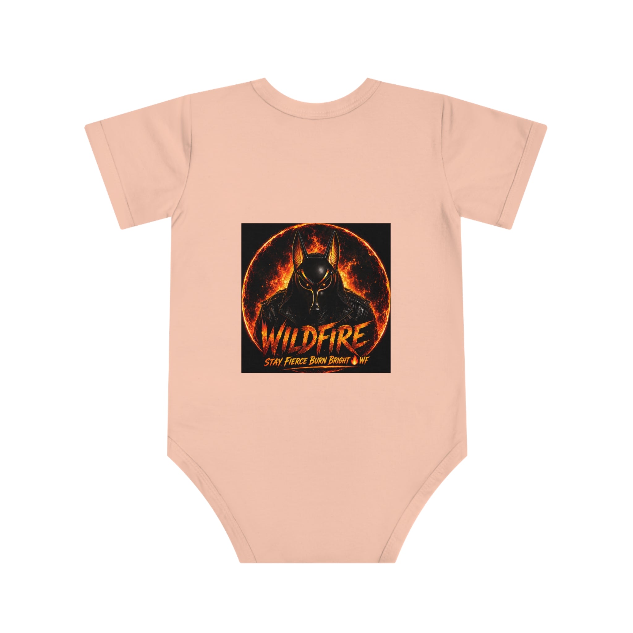 Wildfire Baby Bodysuit — Fiery Anubis Graphic Infant Onesie