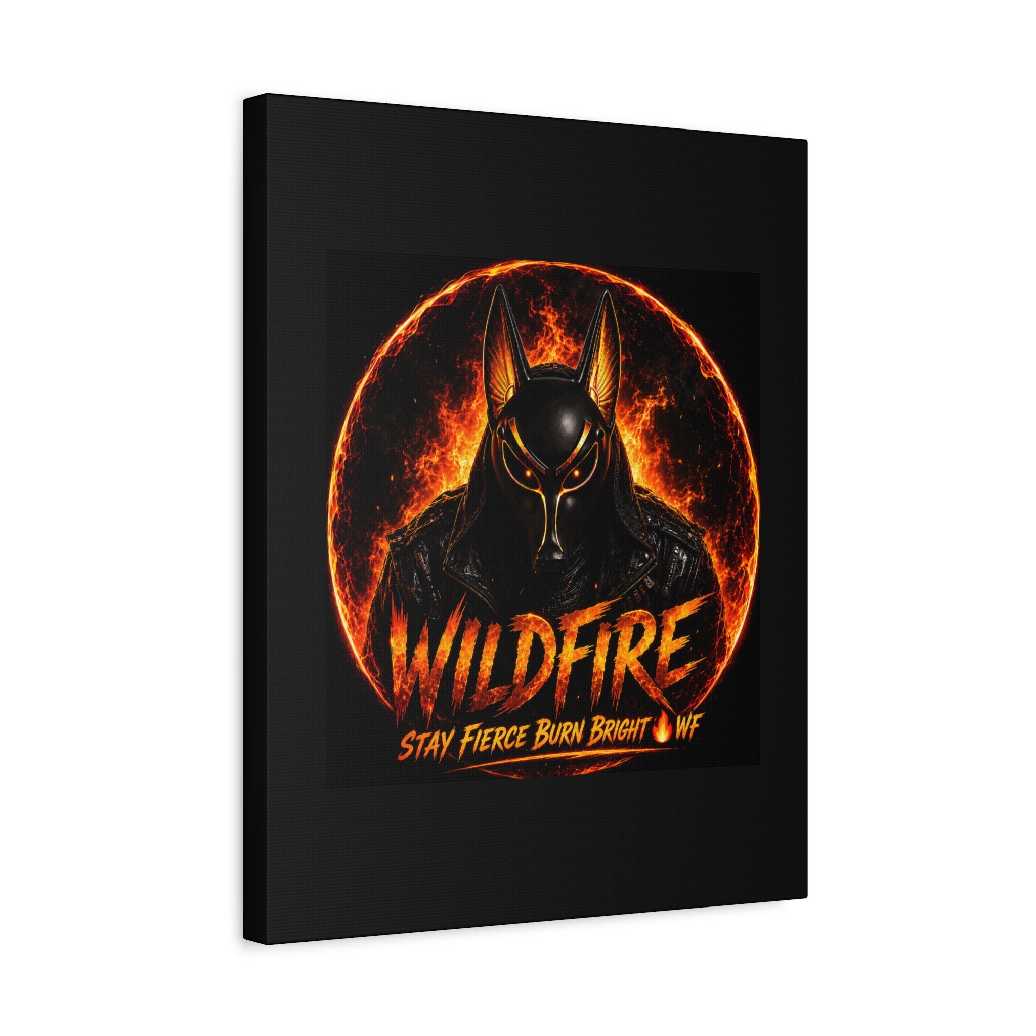 Wildfire Anubis Canvas — ‘WILDFIRE Stay Fierce Burn Bright’ Matte Stretched Wall Art