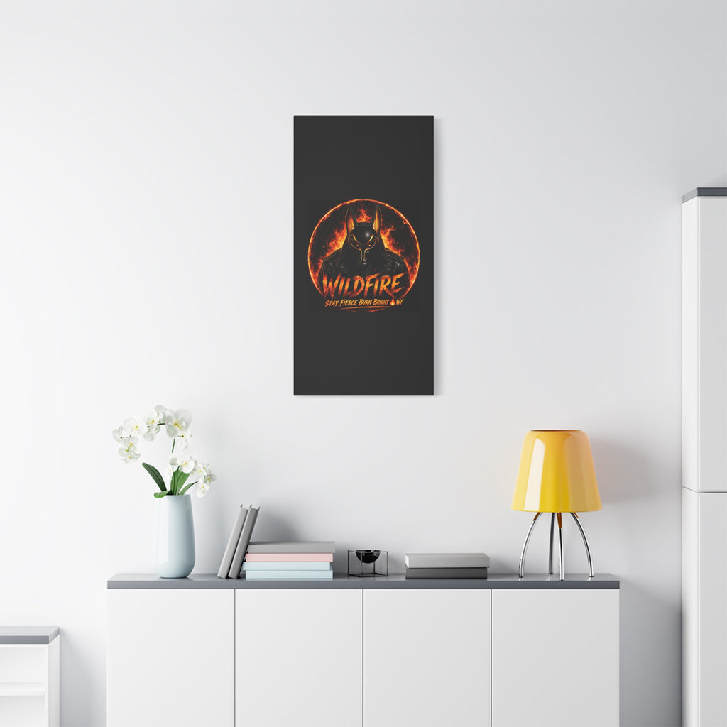 Wildfire Anubis Canvas — ‘WILDFIRE Stay Fierce Burn Bright’ Matte Stretched Wall Art