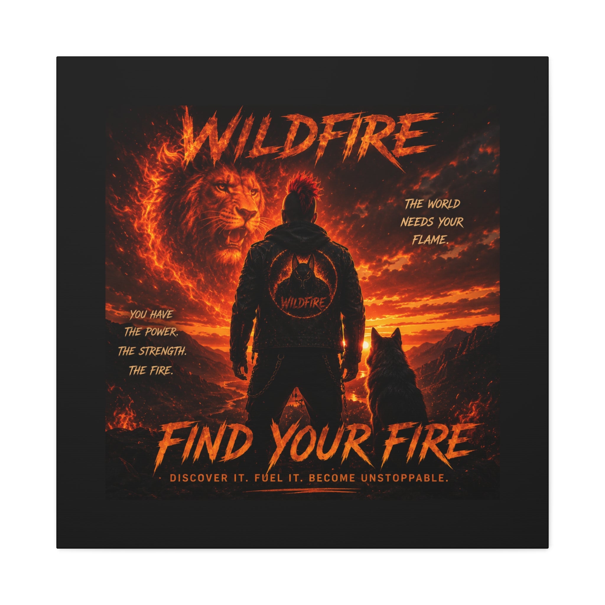 Wildfire 'Find Your Fire' Matte Canvas Wall Art — Inspirational Lion & Silhouette Scene