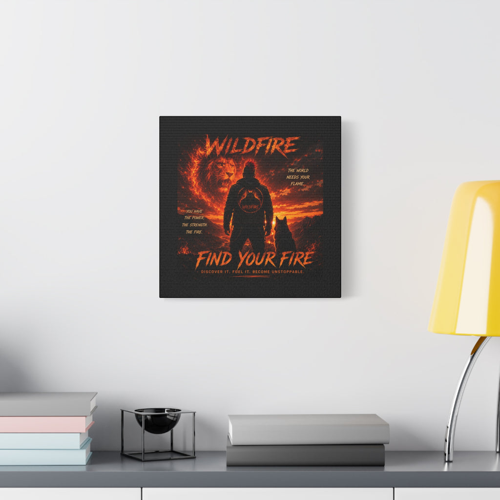 Wildfire 'Find Your Fire' Matte Canvas Wall Art — Inspirational Lion & Silhouette Scene