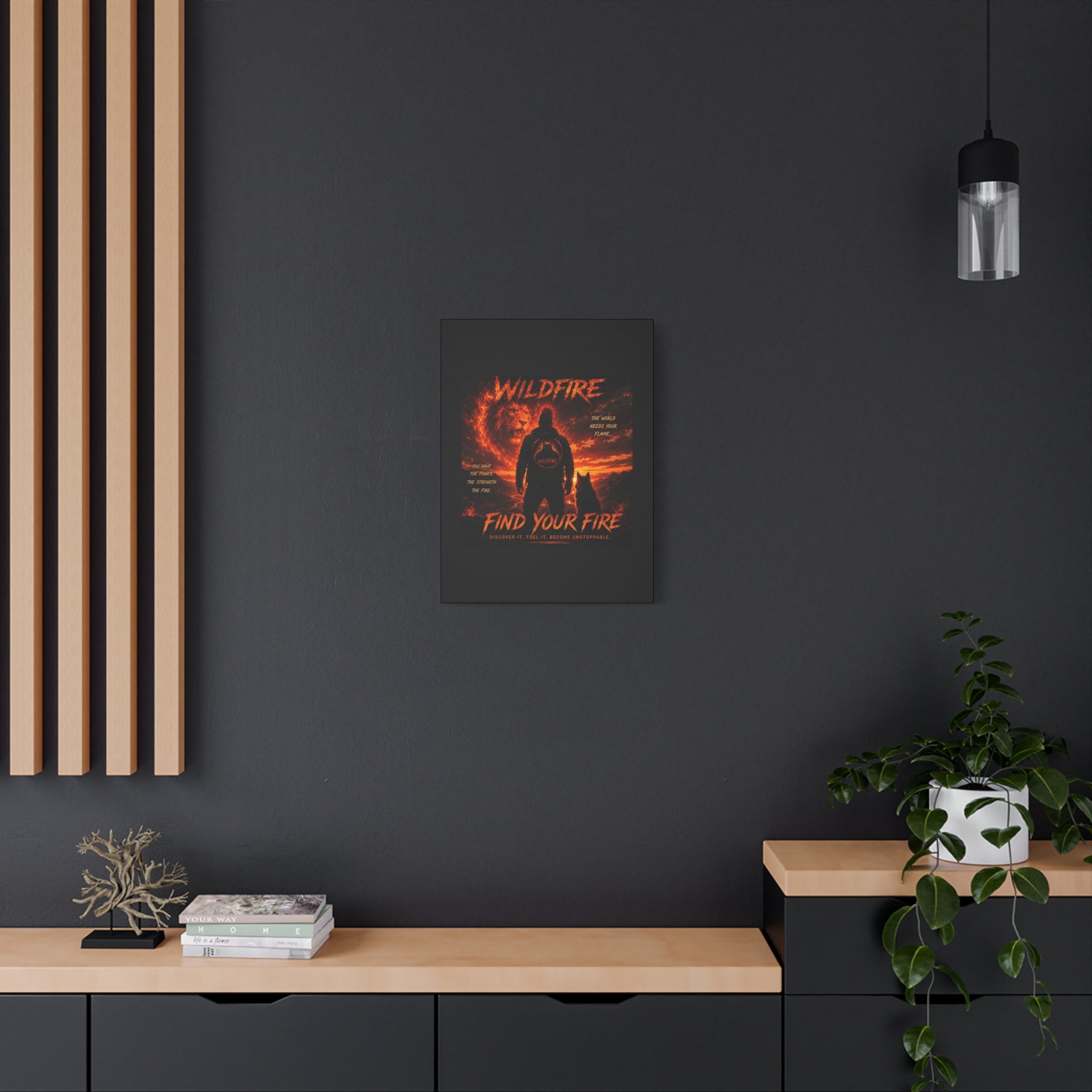 Wildfire 'Find Your Fire' Matte Canvas Wall Art — Inspirational Lion & Silhouette Scene
