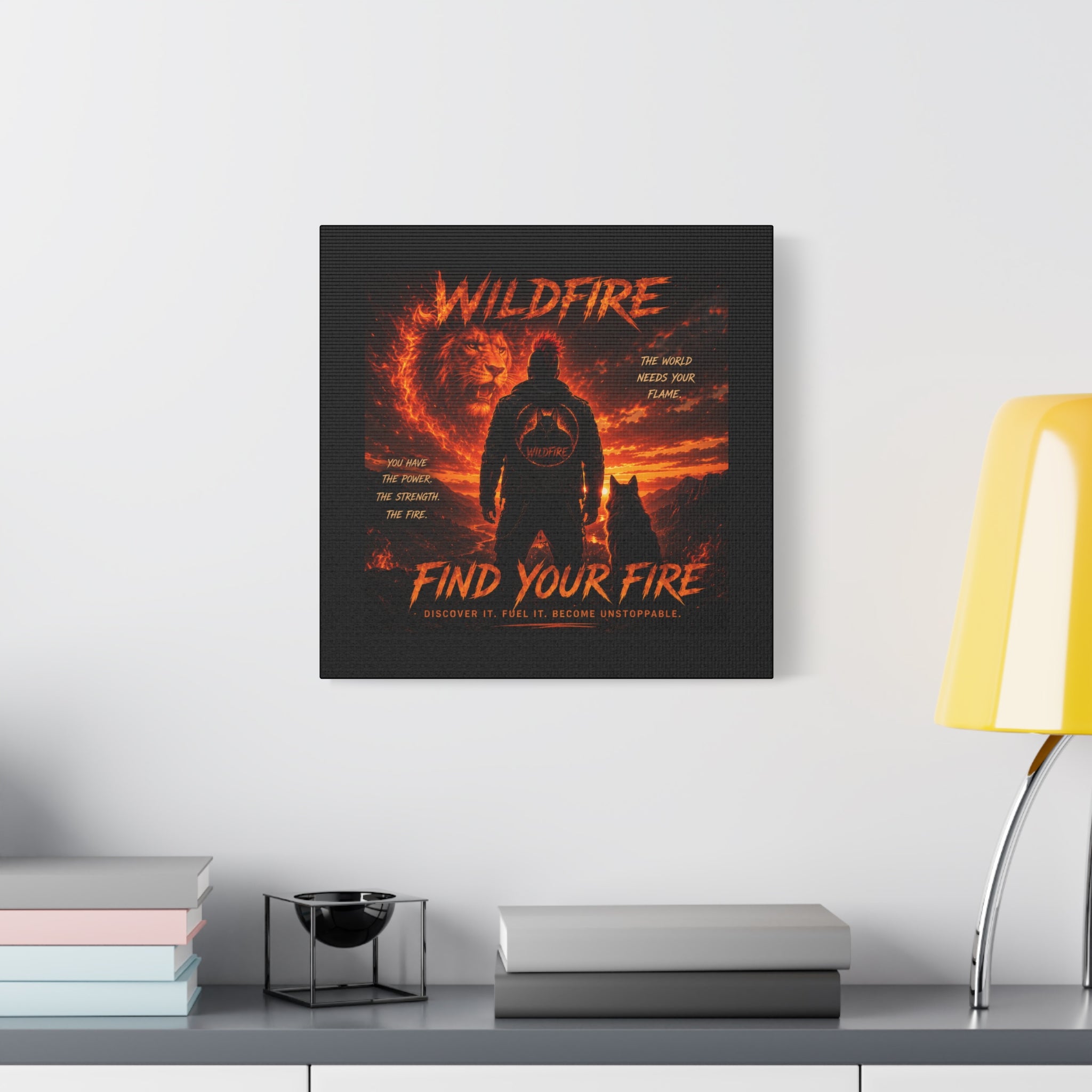 Wildfire 'Find Your Fire' Matte Canvas Wall Art — Inspirational Lion & Silhouette Scene