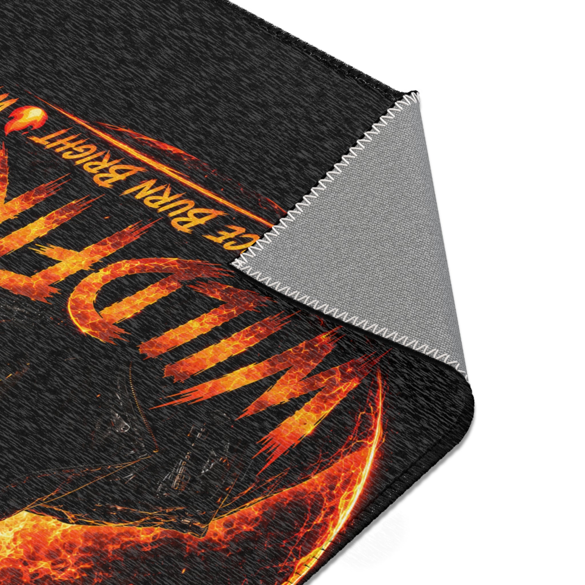 Wildfire Area Rug – Fiery Anubis Logo “Stay Fierce Burn Bright” Accent Rug