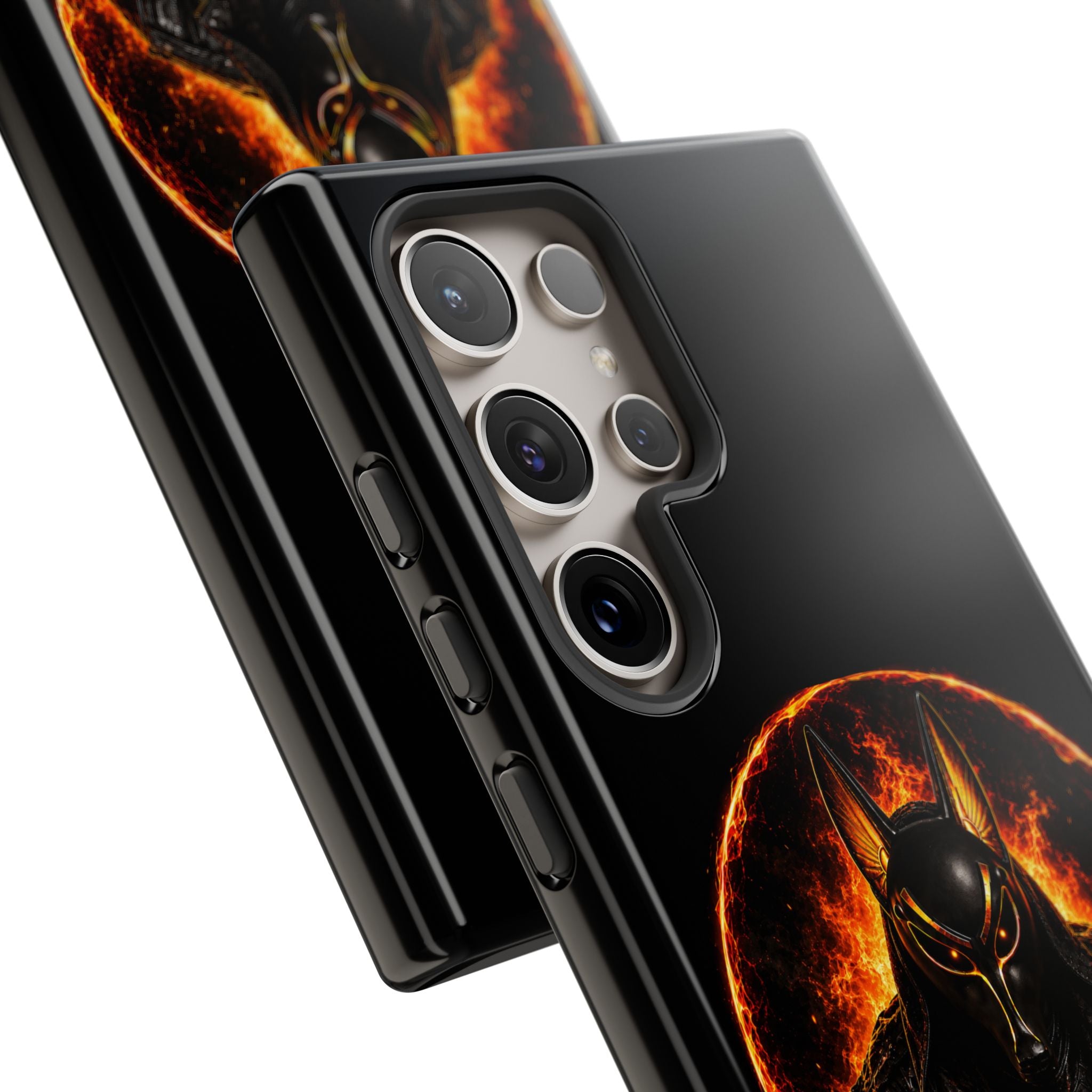 Wildfire Phone Case — Fierce Flaming Anubis Design, "Stay Fierce Burn Bright"