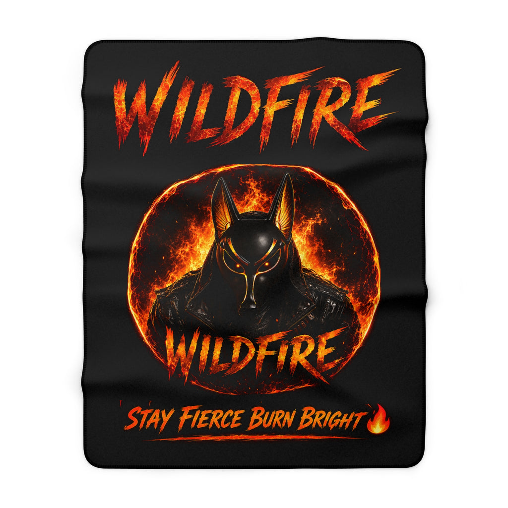 Wildfire Sherpa Blanket - 'Stay Fierce Burn Bright' Fiery Anubis Design