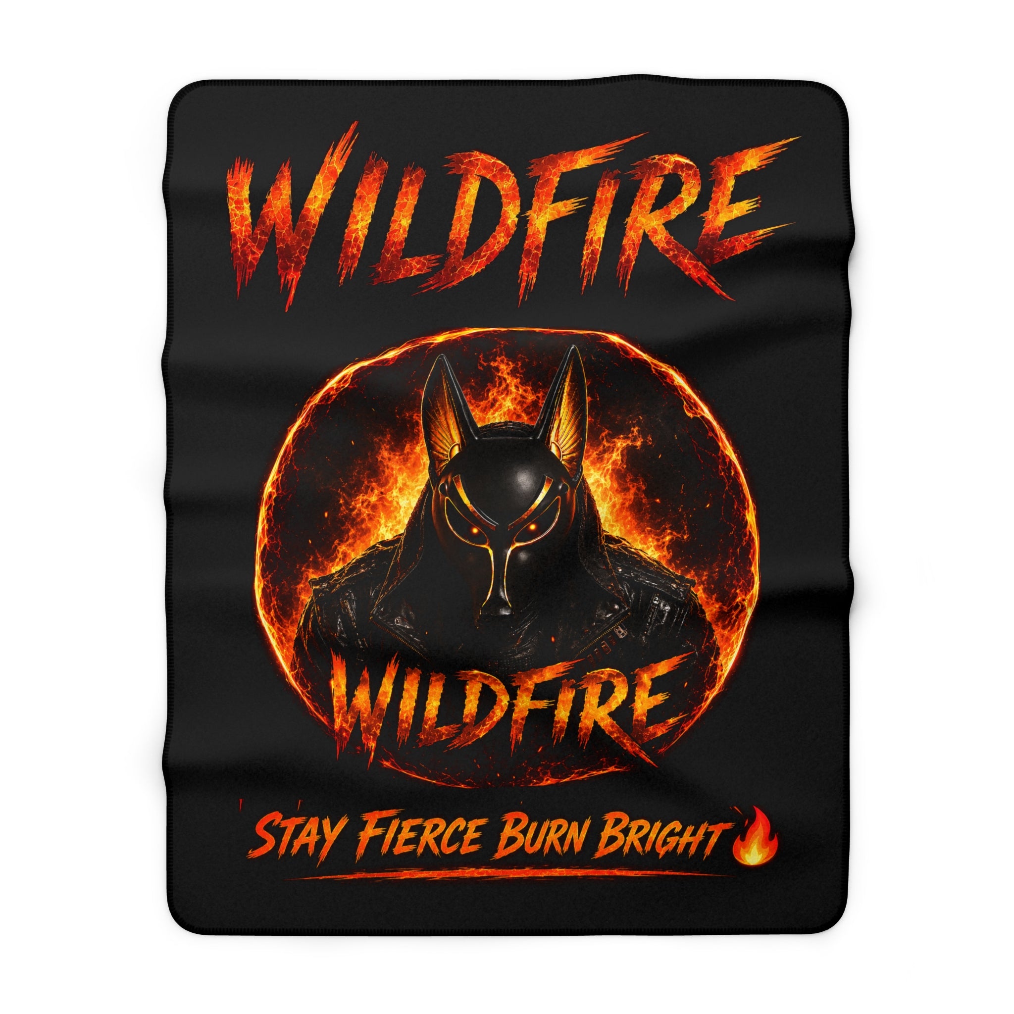 Wildfire Sherpa Blanket - 'Stay Fierce Burn Bright' Fiery Anubis Design