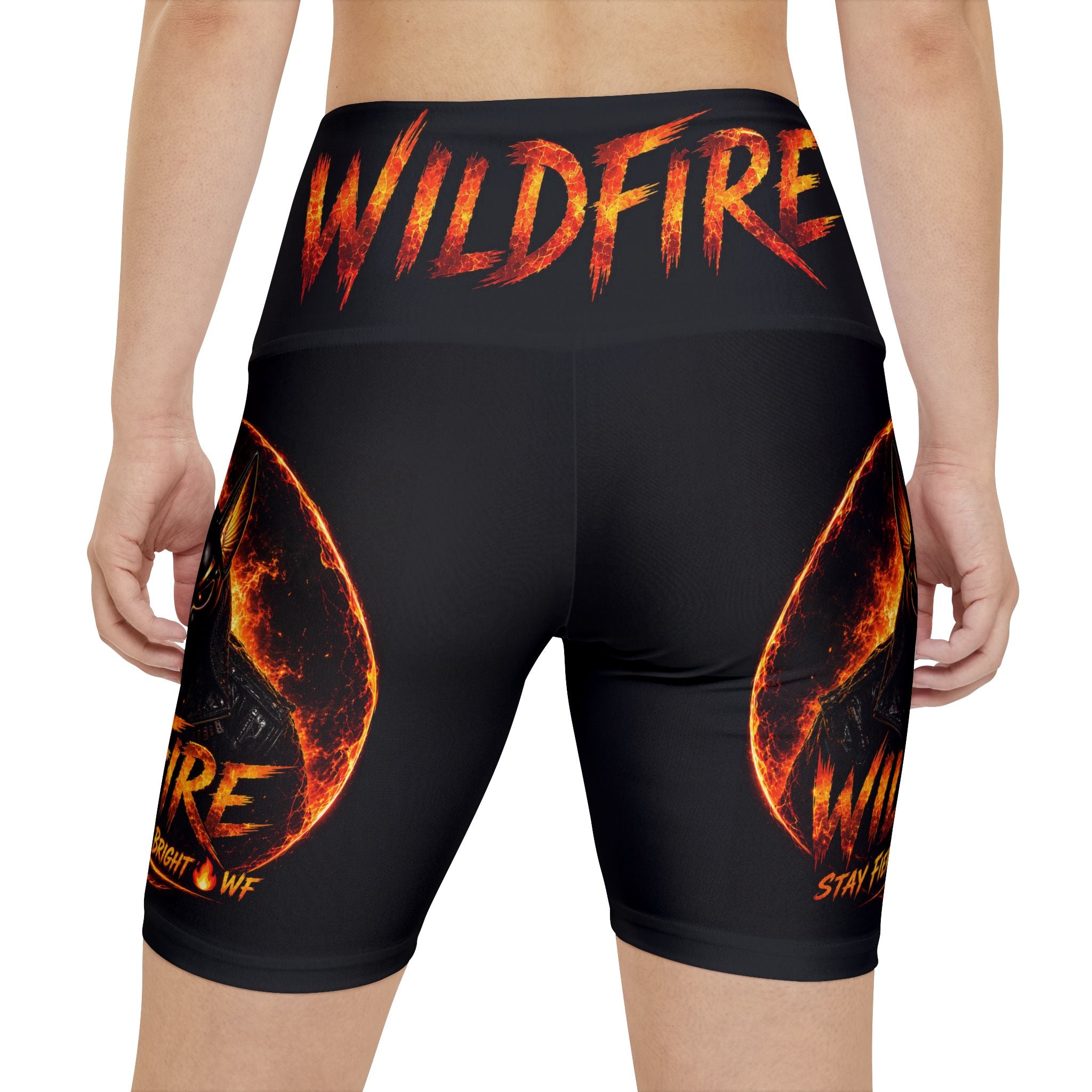 Wildfire Flame Logo Workout Shorts — "WILDFIRE" High-Waist Fitness Shorts