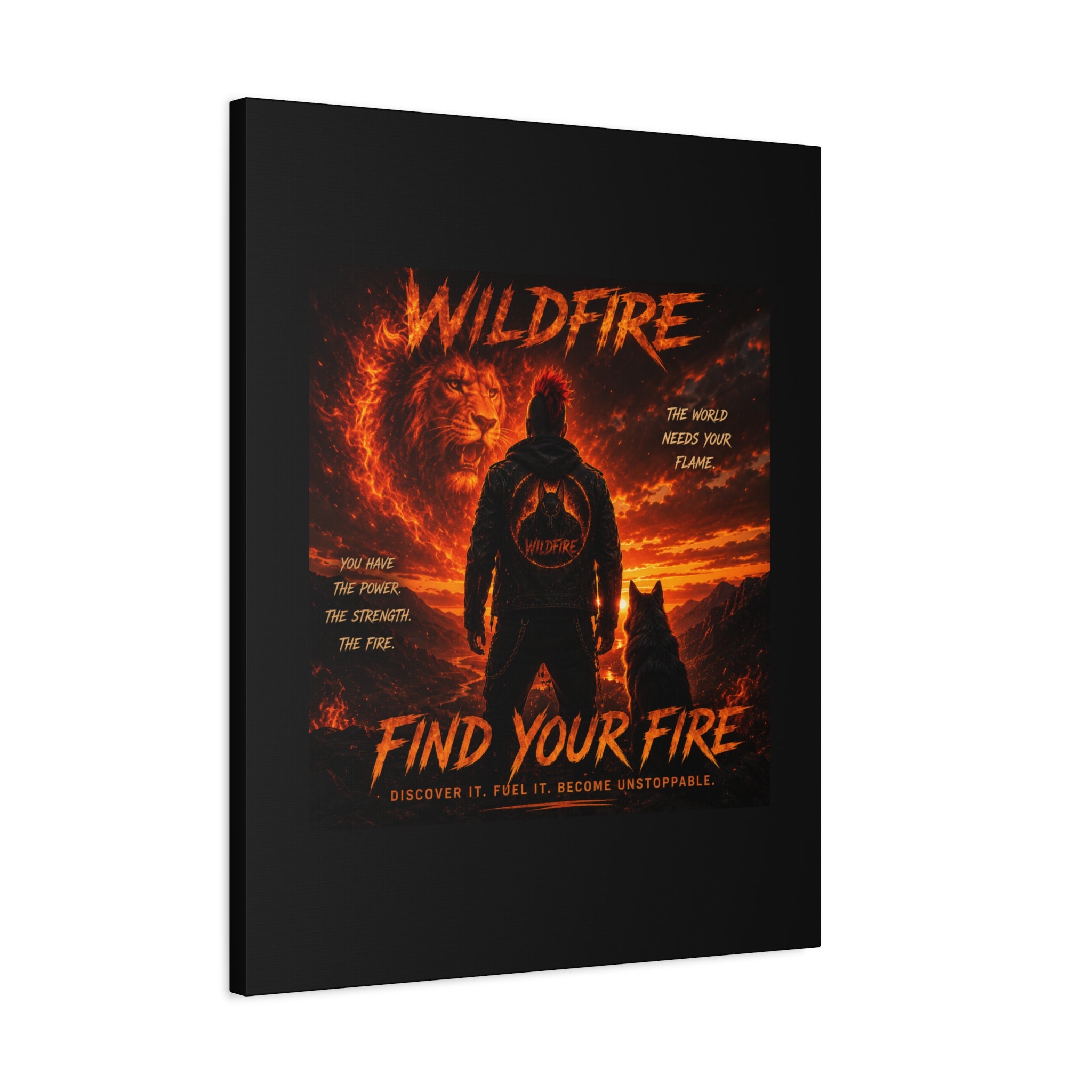 Wildfire 'Find Your Fire' Matte Canvas Wall Art — Inspirational Lion & Silhouette Scene
