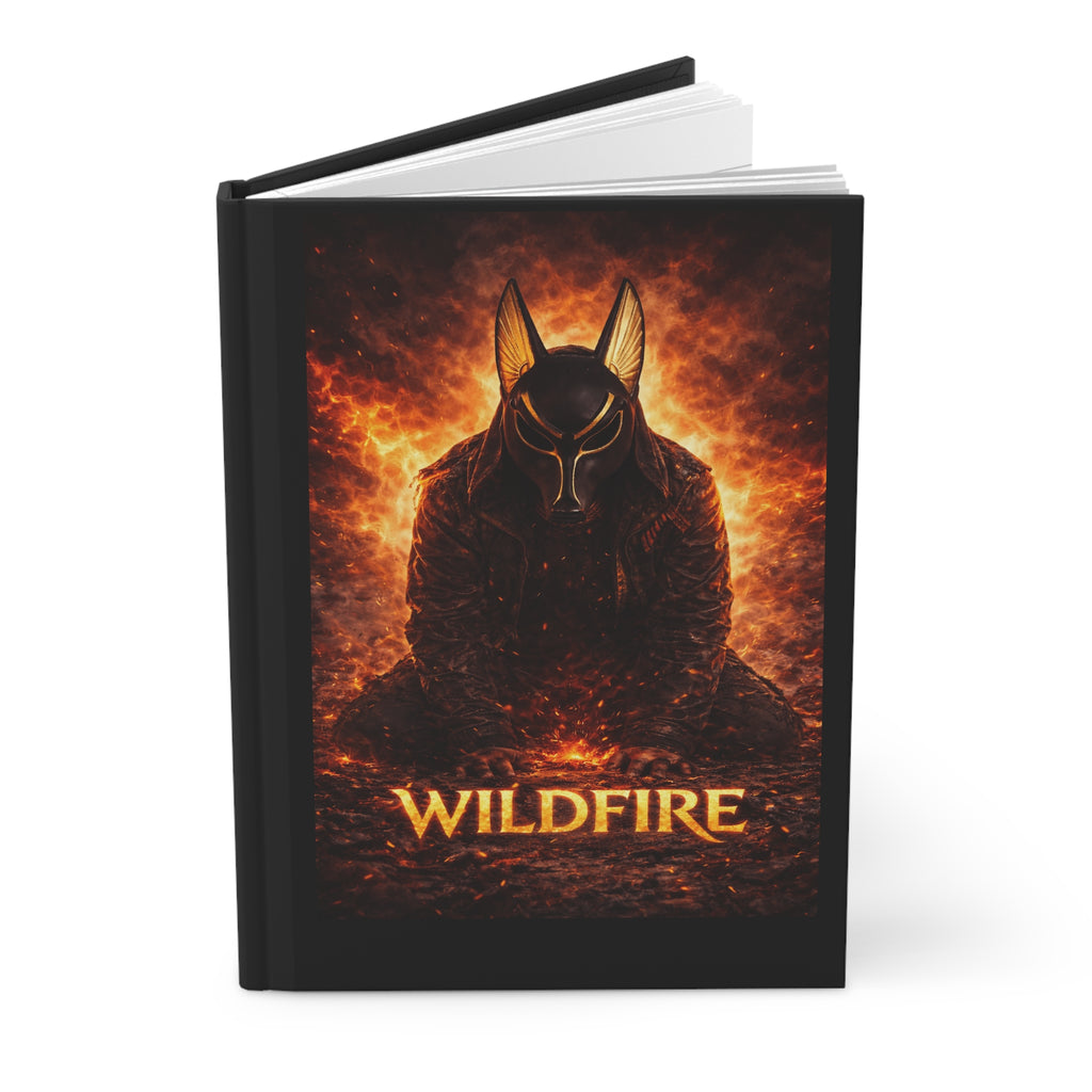 Wildfire Hardcover Journal — Fiery Anubis Illustration, 'Stay Fierce Burn Bright'