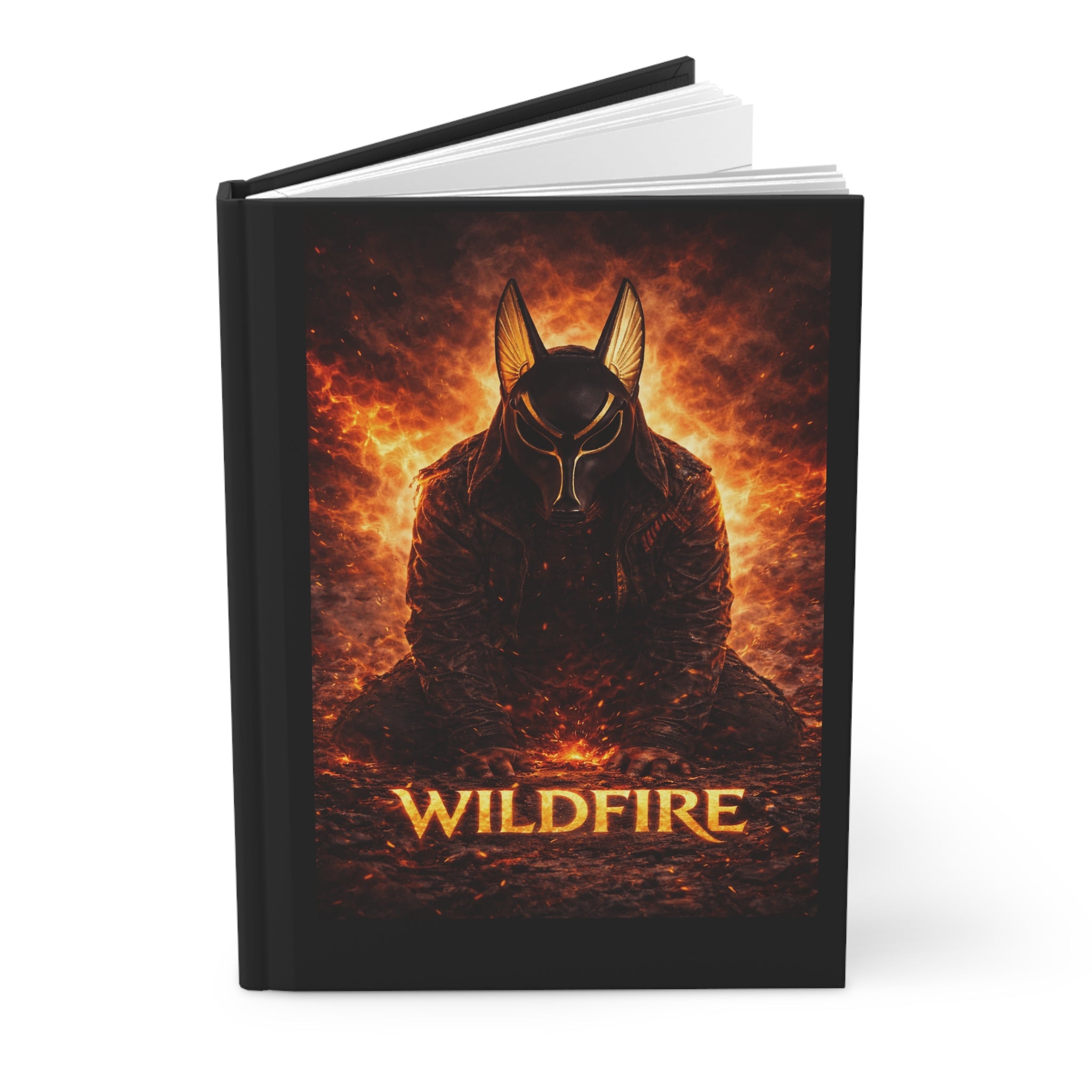 Wildfire Hardcover Journal — Fiery Anubis Illustration, 'Stay Fierce Burn Bright'