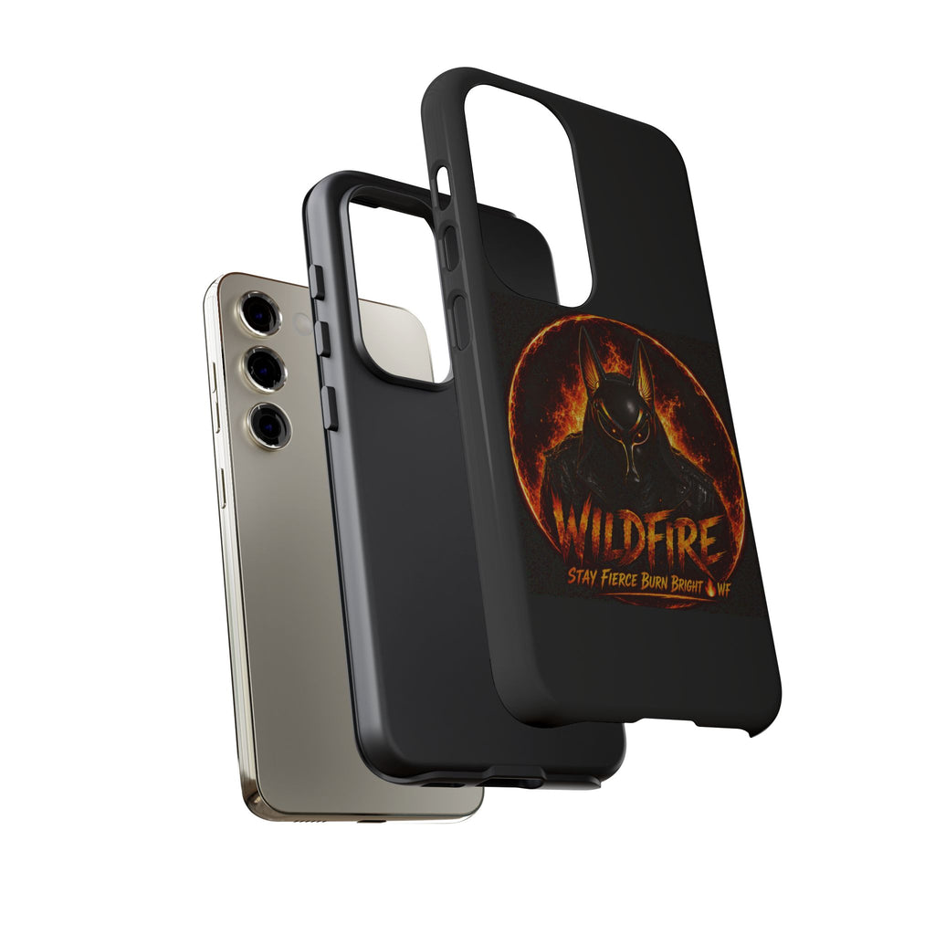 Wildfire Phone Case — Fierce Flaming Anubis Design, "Stay Fierce Burn Bright"