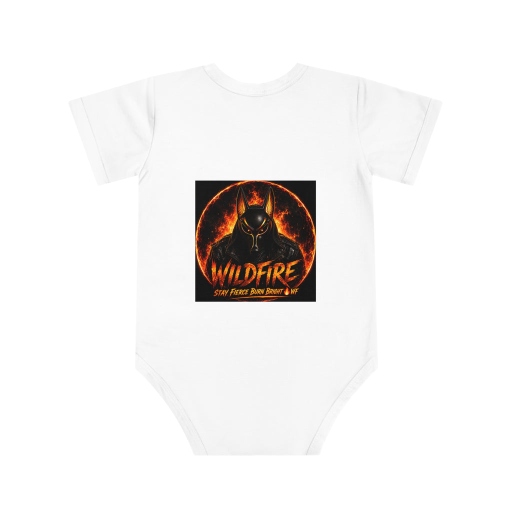 Wildfire Baby Bodysuit — Fiery Anubis Graphic Infant Onesie